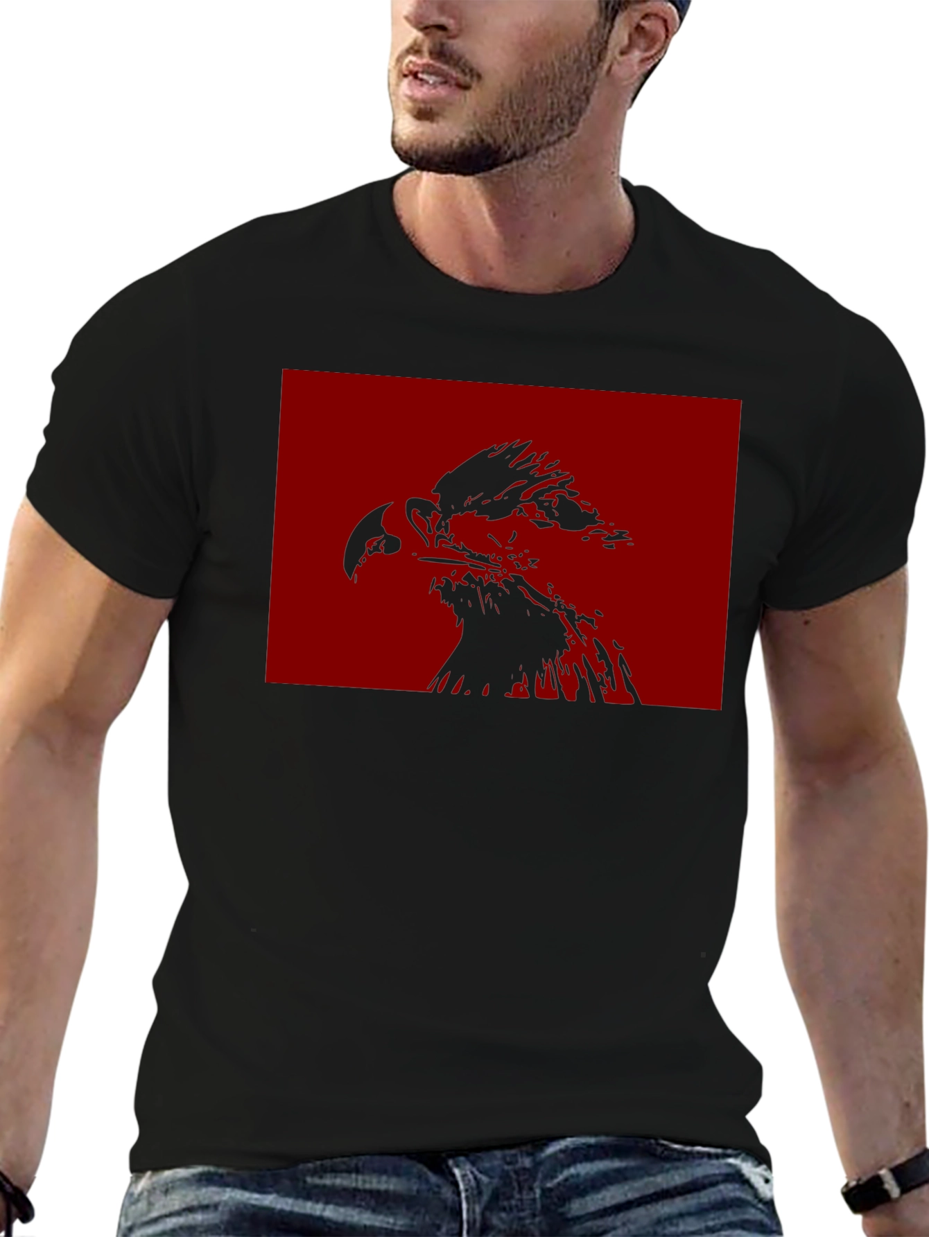 Eagle Graphic Tee - Black Cotton Blend Casual Wear