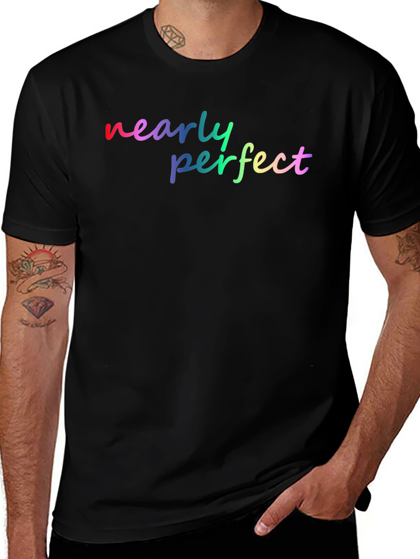 Nearly Perfect Rainbow Graphic Tee - Soft Black Shirt