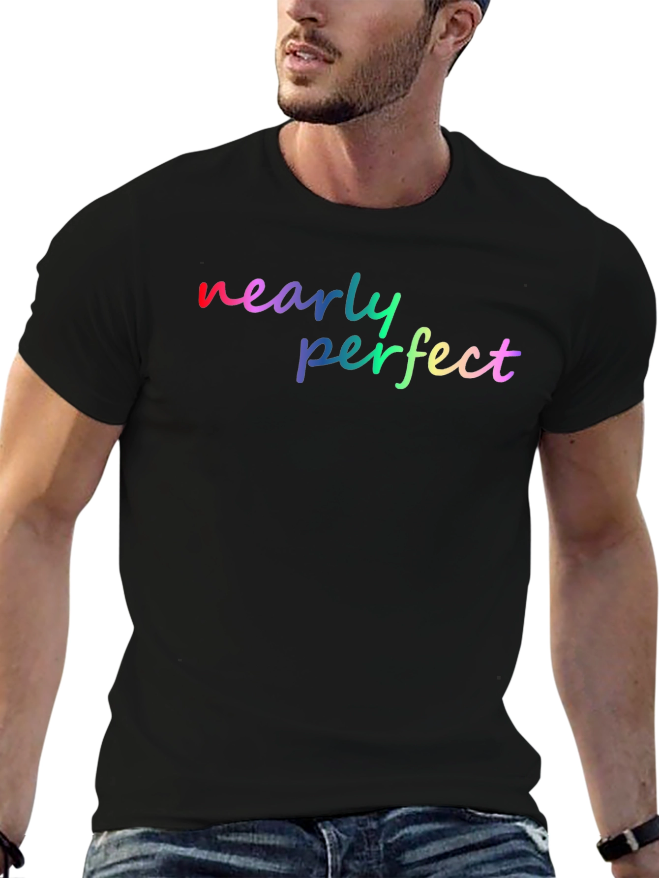 Nearly Perfect Rainbow Graphic Tee - Soft Black Shirt