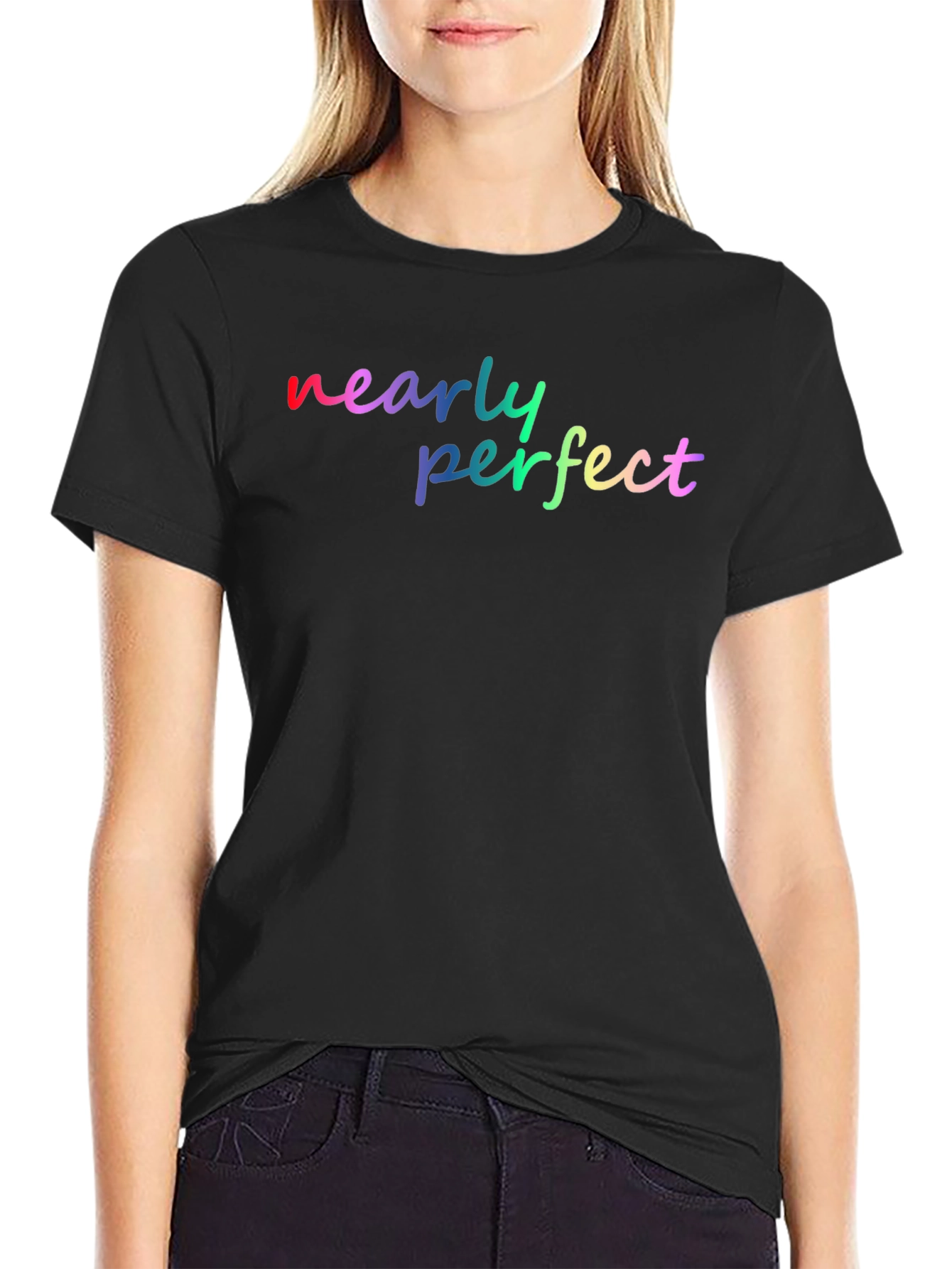 Nearly Perfect Rainbow Graphic Tee - Soft Black Shirt