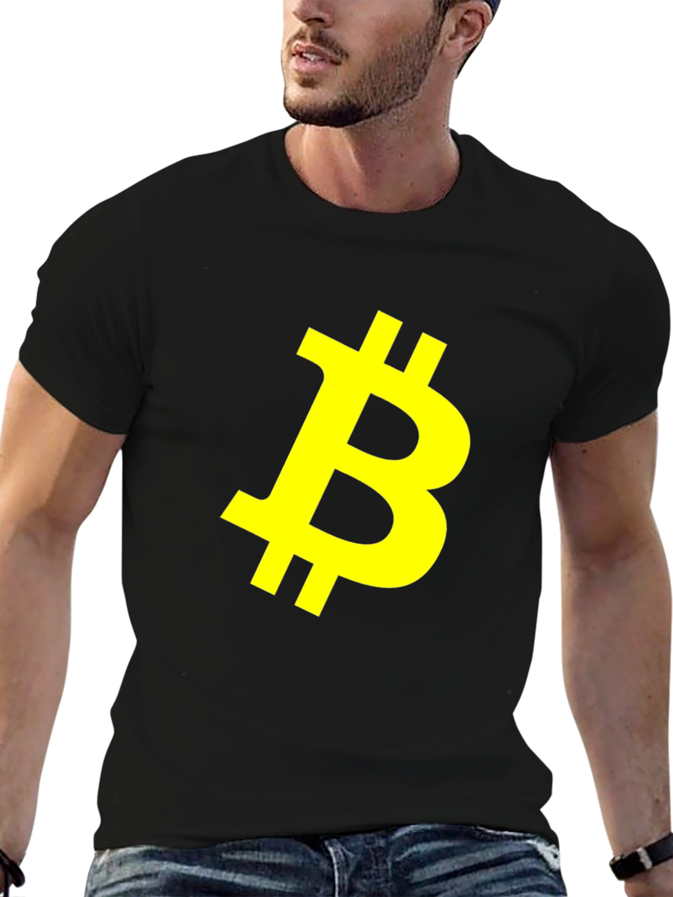 Bitcoin Crypto Yellow Logo Black T-Shirt