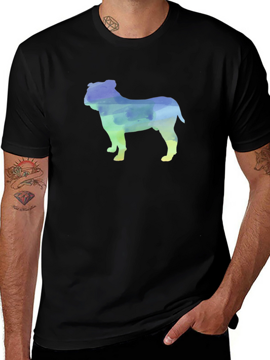 Watercolor Bulldog Graphic Black T-Shirt