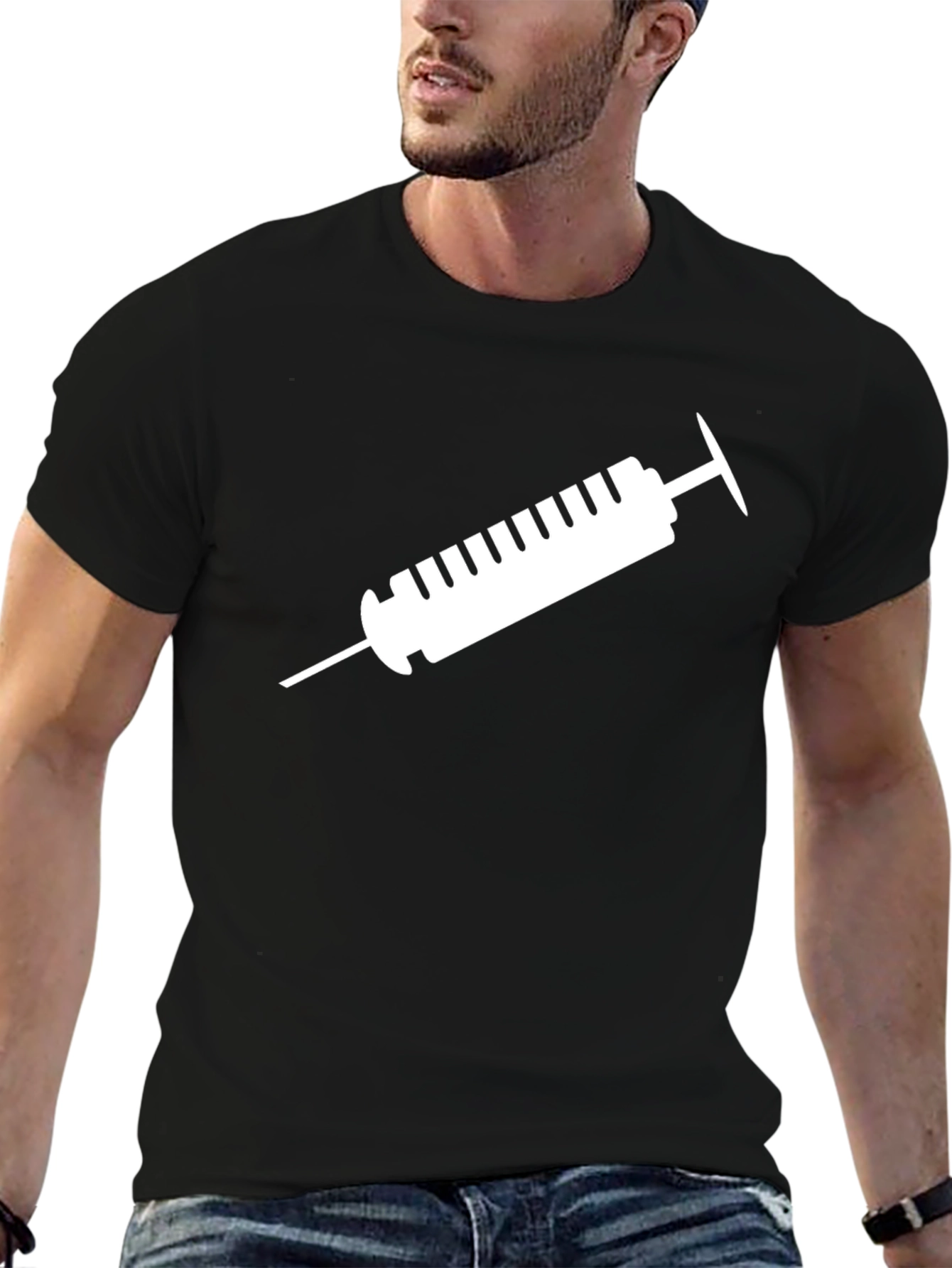 Syringe Graphic Tee - Black Cotton T-Shirt