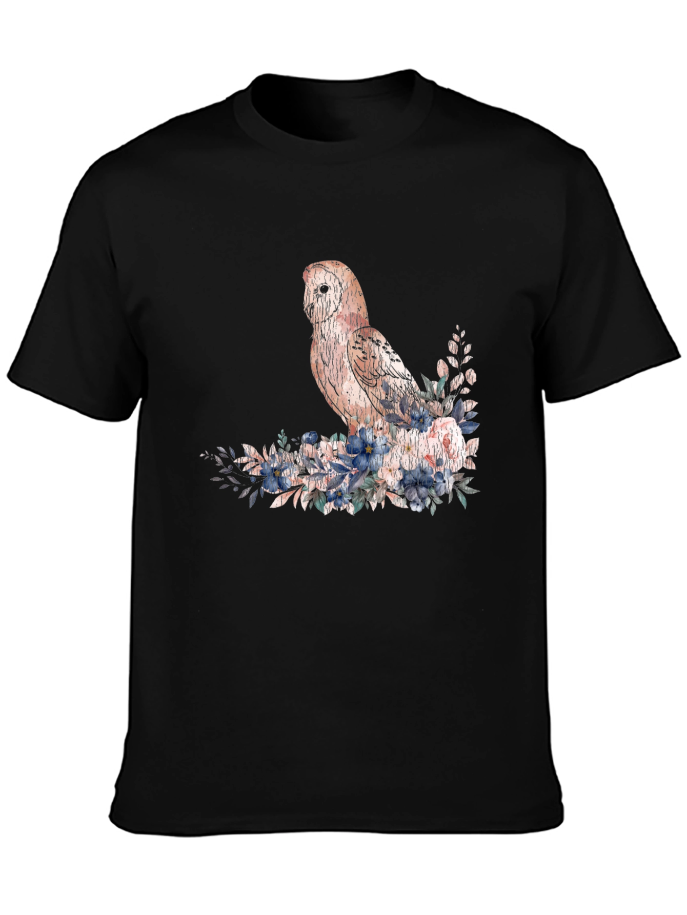 Owl and Floral T-Shirt - Black