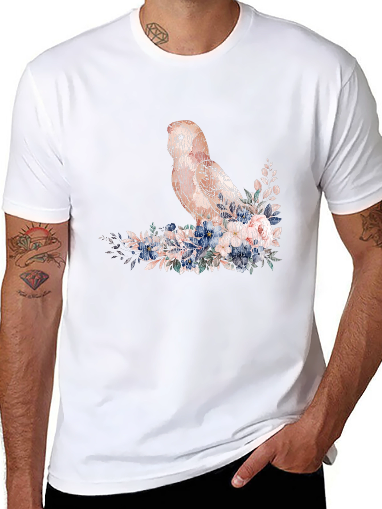 Owl and Floral T-Shirt - Black