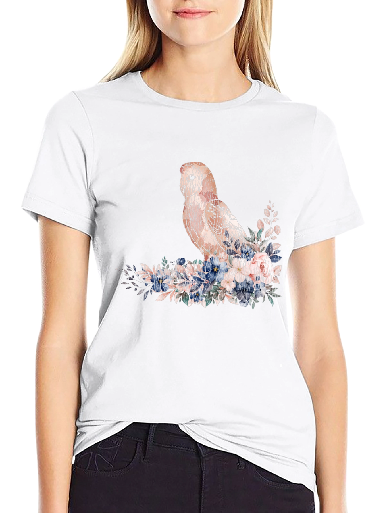 Owl and Floral T-Shirt - Black