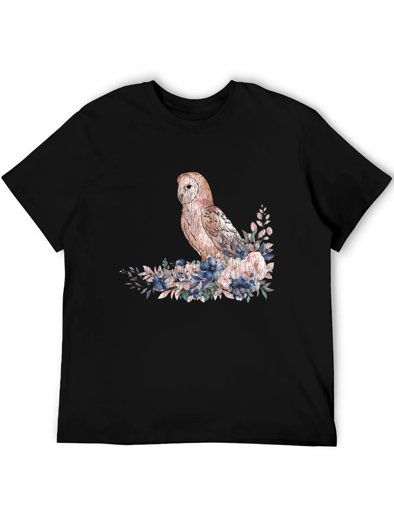 Owl and Floral T-Shirt - Black