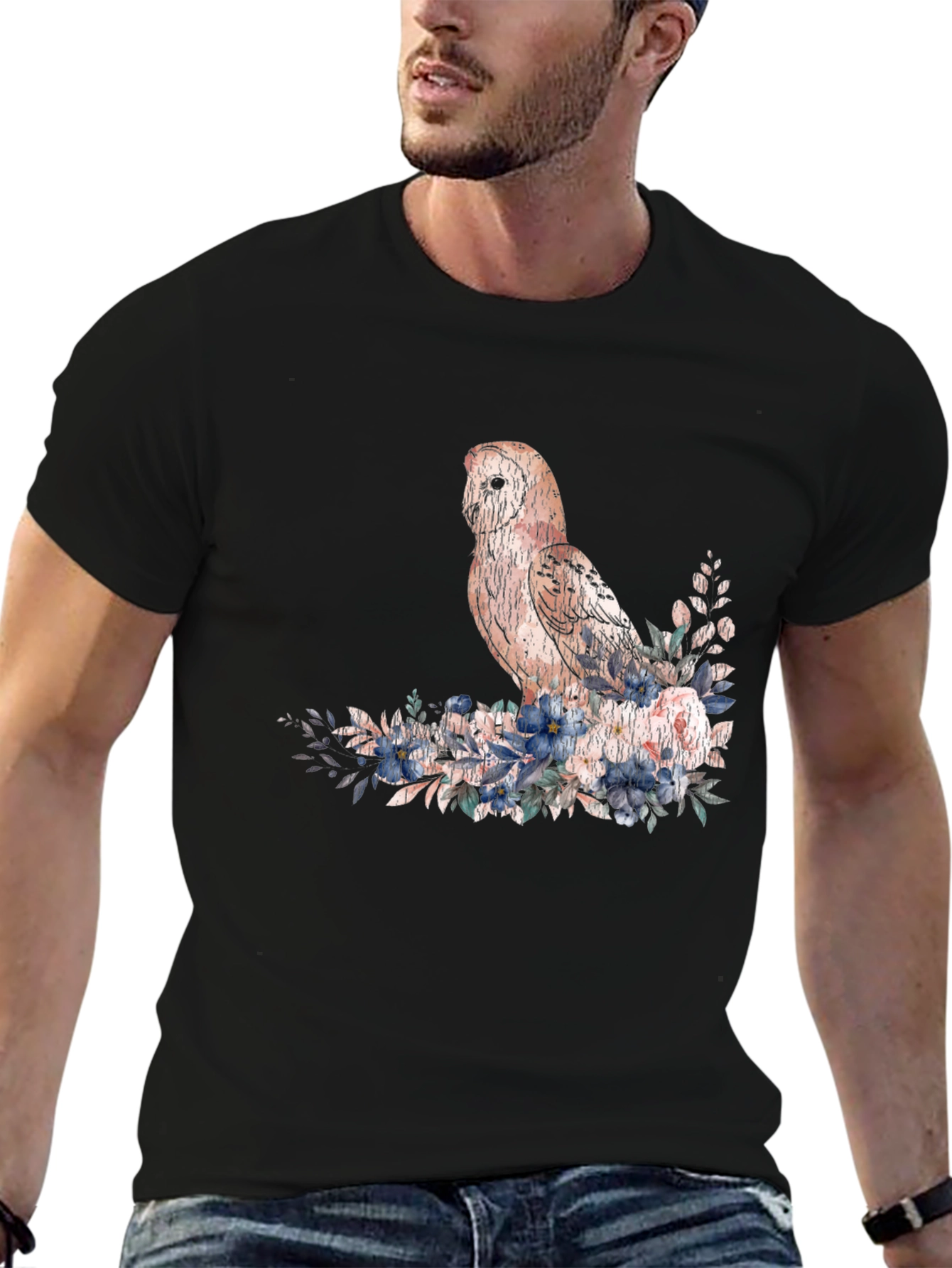 Owl and Floral T-Shirt - Black