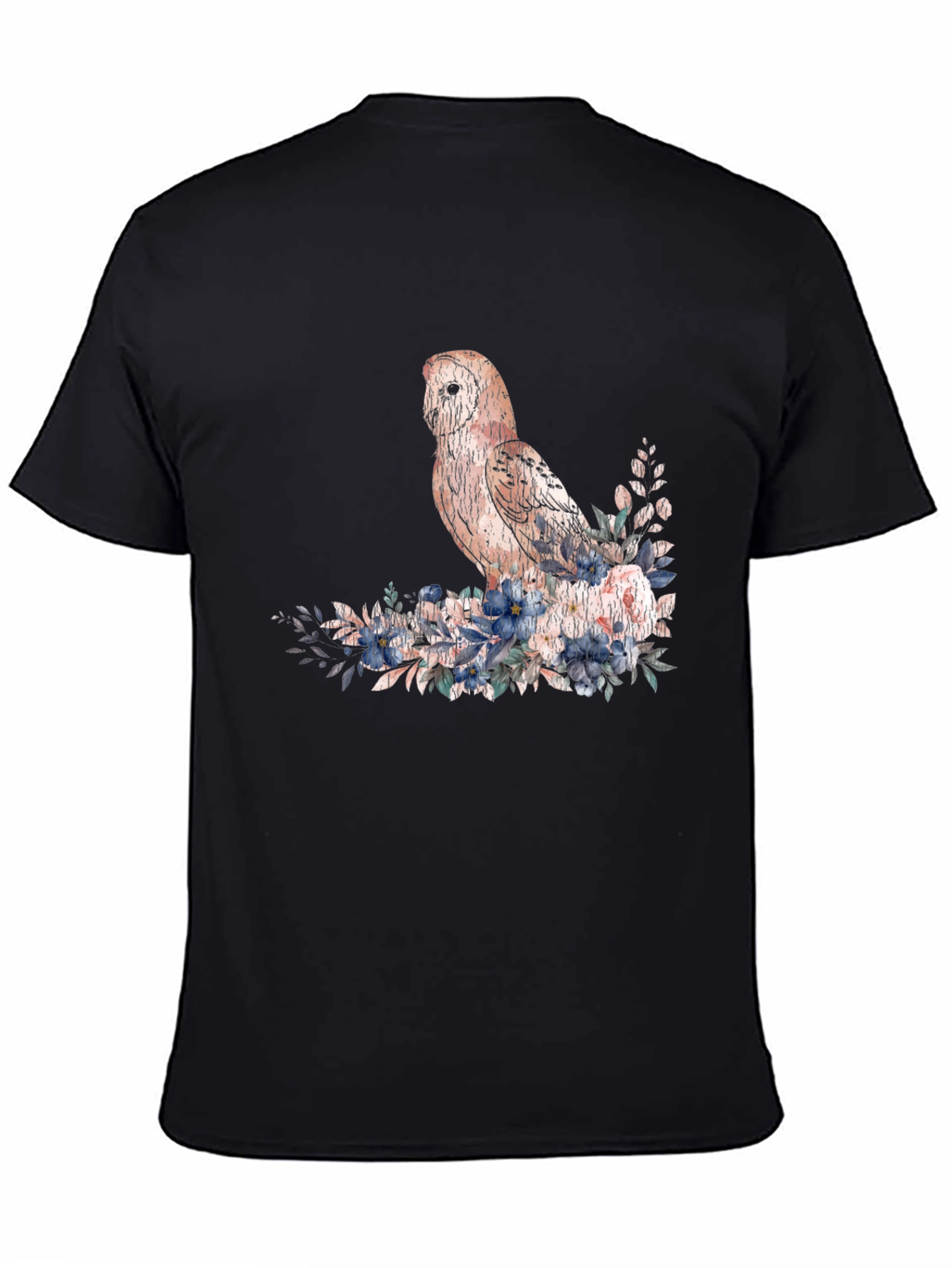 Owl and Floral T-Shirt - Black