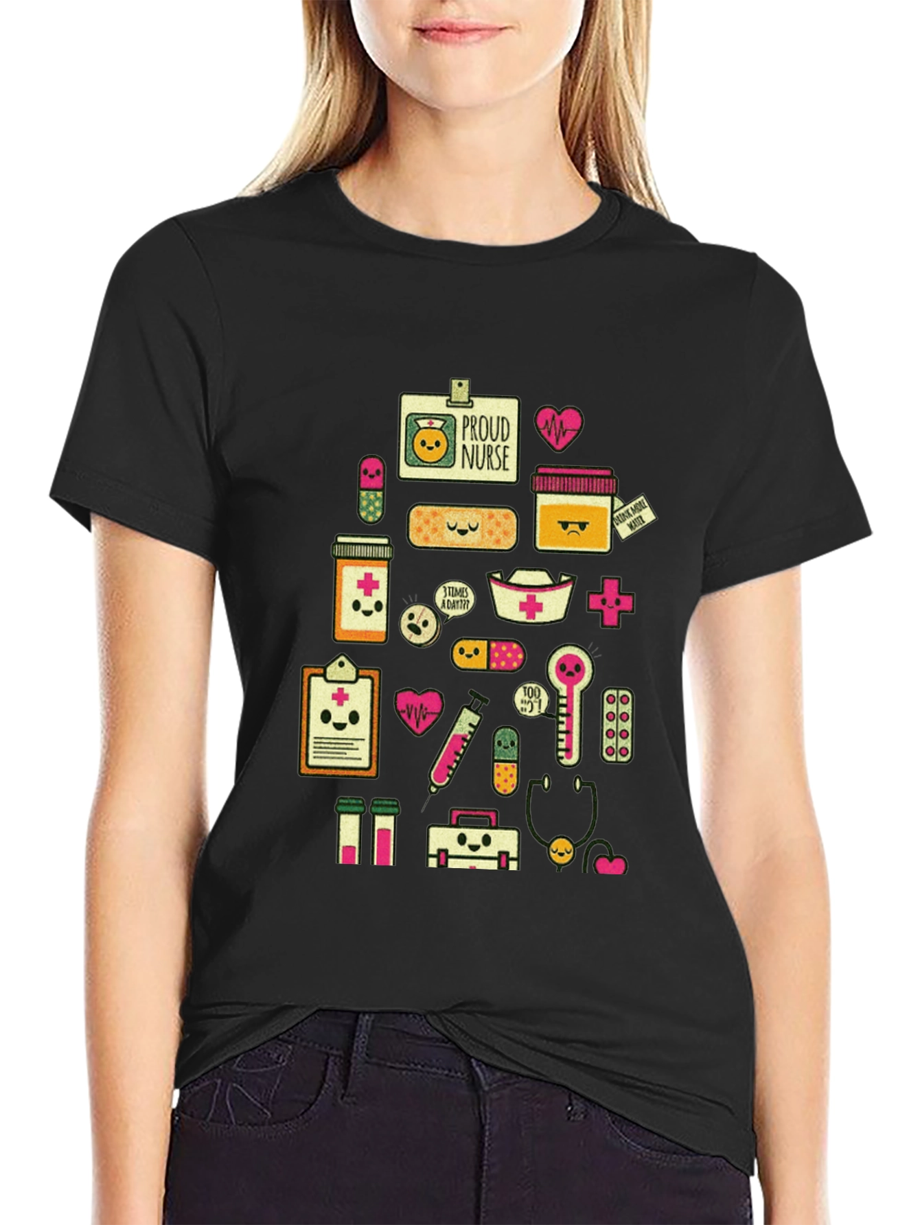 Proud Nurse Graphic Print Black T-Shirt