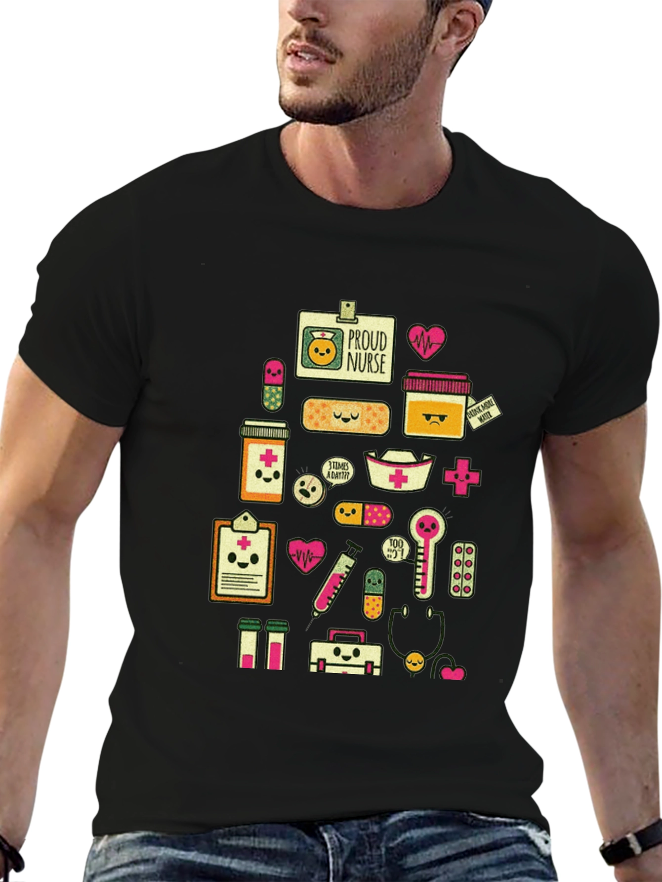 Proud Nurse Graphic Print Black T-Shirt