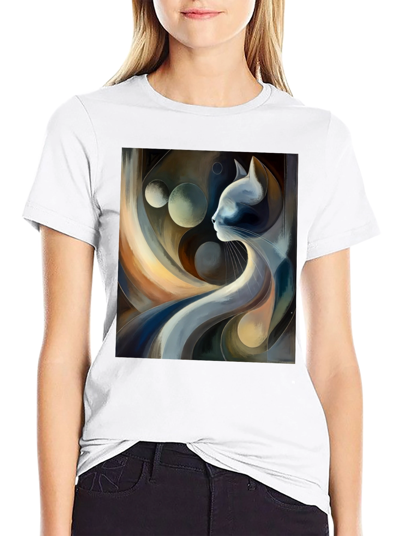 Abstract Cat Art Graphic Tee - Modern Style
