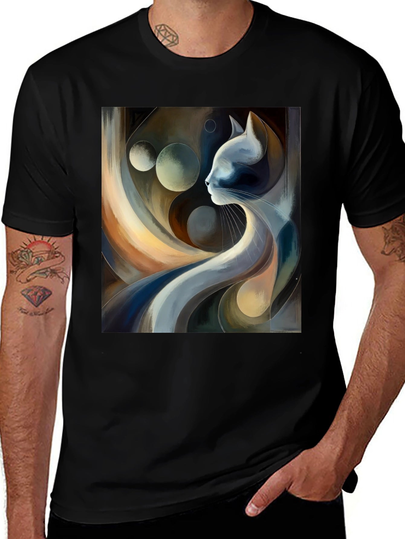 Abstract Cat Art Graphic Tee - Modern Style