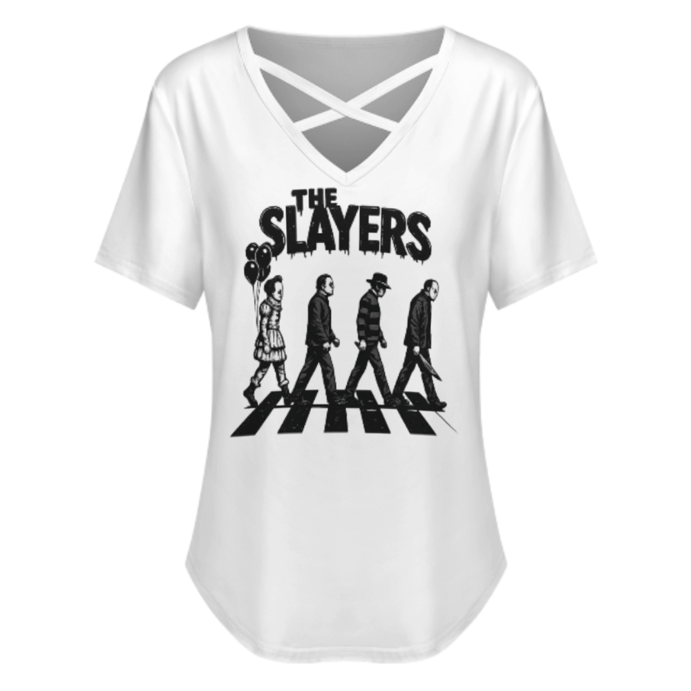 The Slayers Horror Walk Graphic Tee – Retro Slasher Movie Fan Shirt(z948)