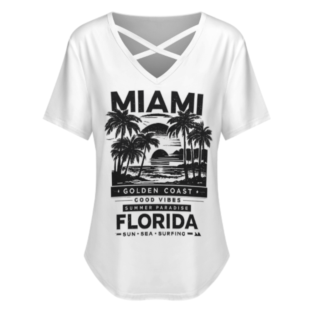 Miami Florida Golden Coast Vintage Beach T-Shirt – Retro Summer Paradise Palm Tree Graphic Tee(z943)