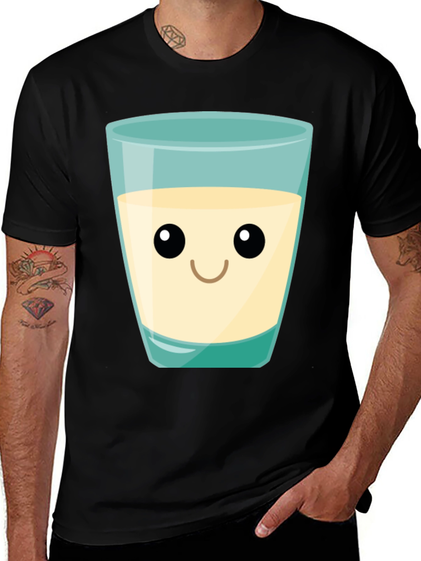Cute Milk Glass Graphic Tee - Black Cotton T-Shirt