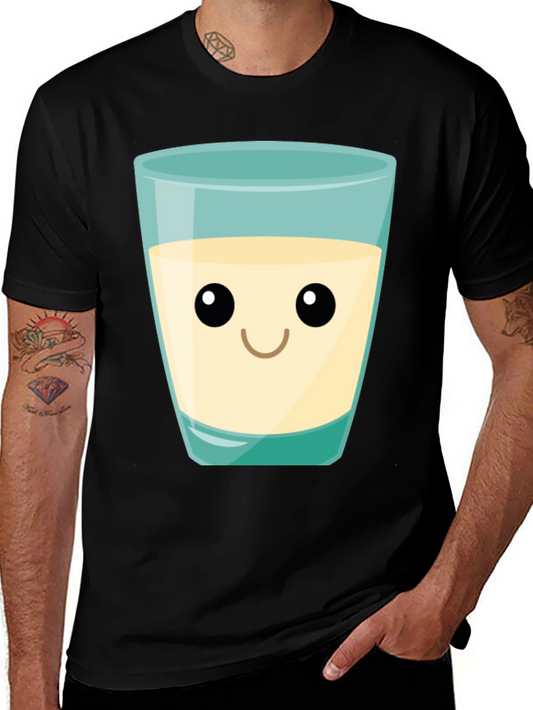Cute Milk Glass Graphic Tee - Black Cotton T-Shirt