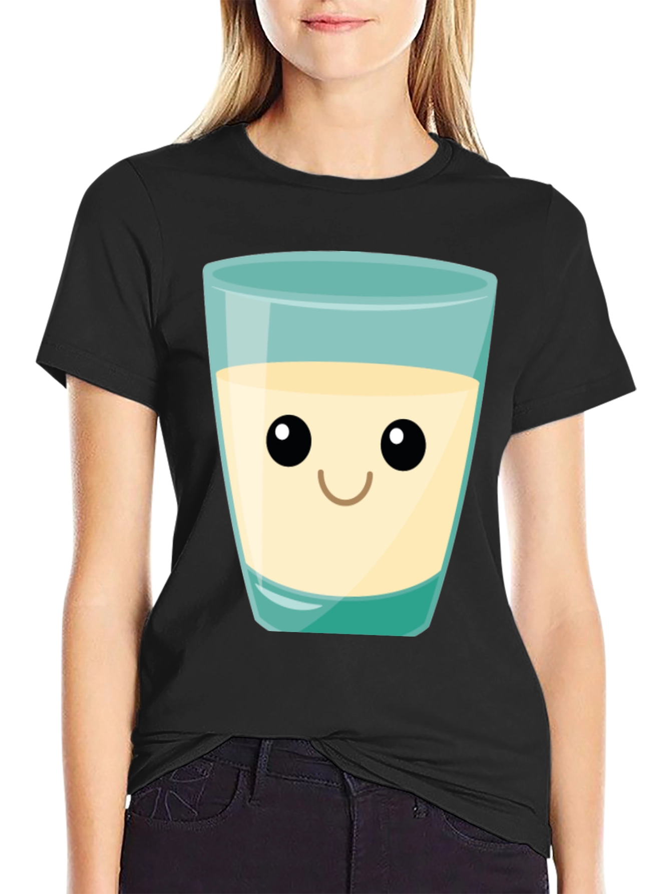 Cute Milk Glass Graphic Tee - Black Cotton T-Shirt