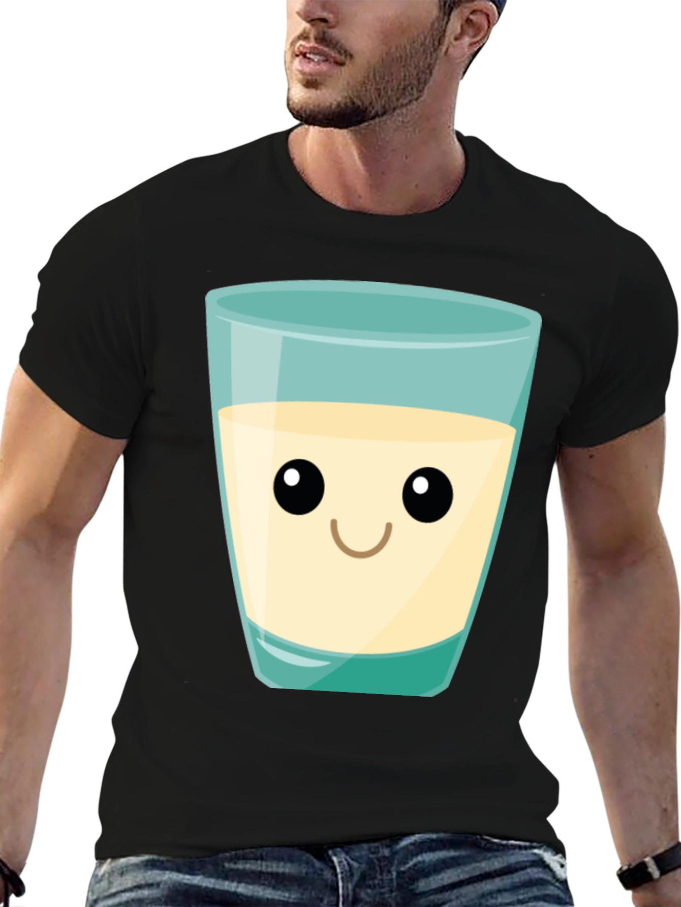 Cute Milk Glass Graphic Tee - Black Cotton T-Shirt