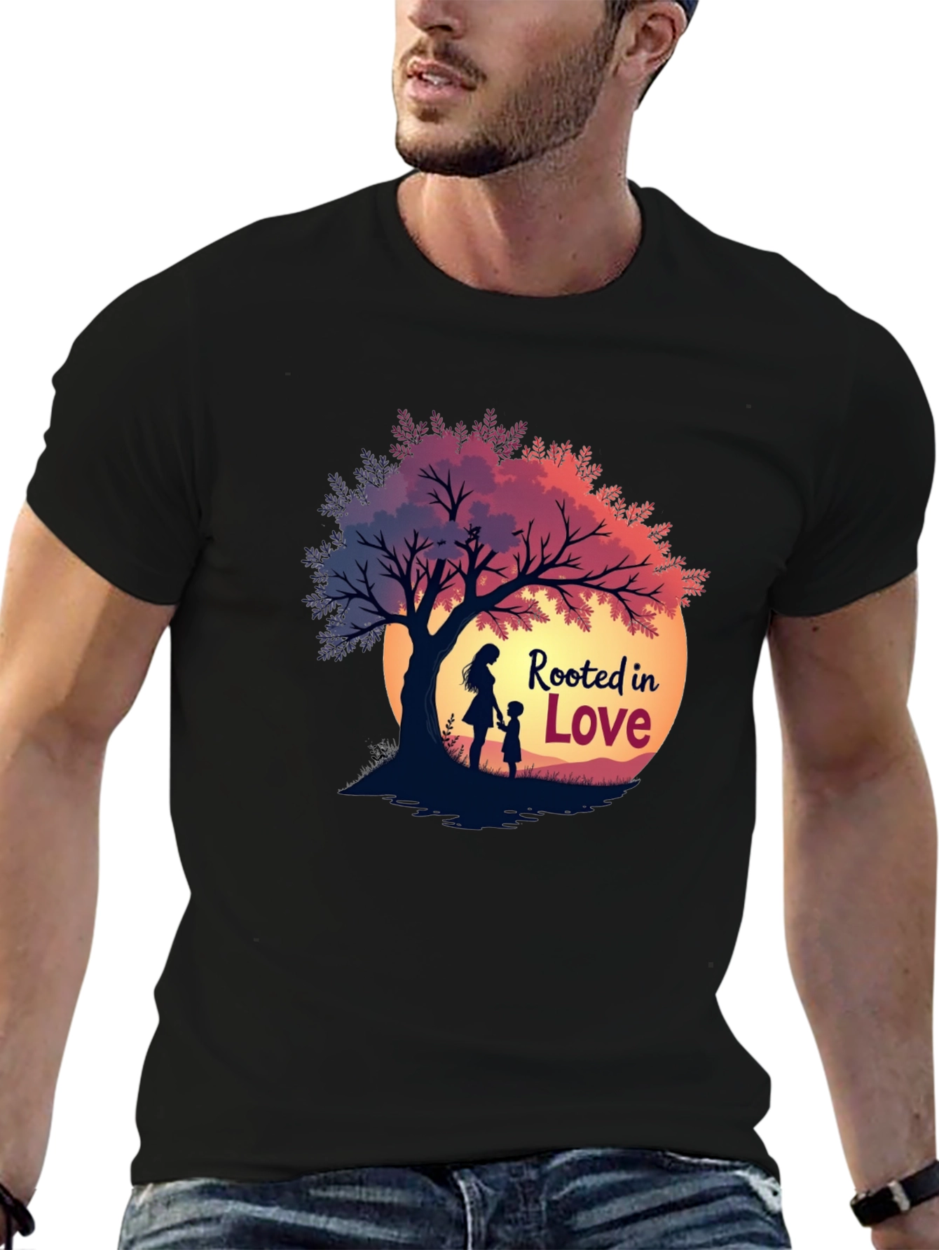Rooted in Love Graphic Tee - Family Tree Silhouette