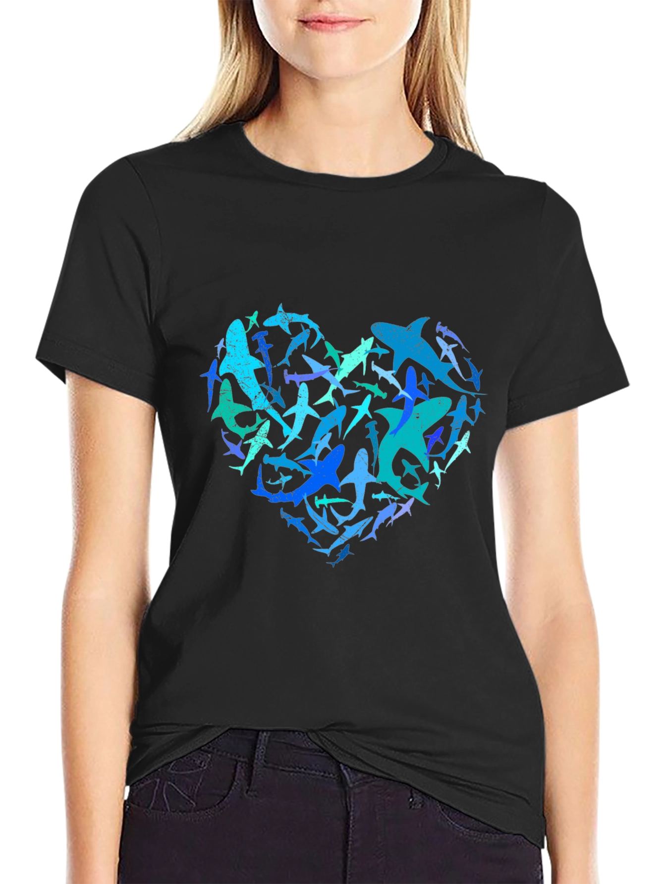 Shark Heart Graphic Tee - Ocean Lovers Black T-Shirt