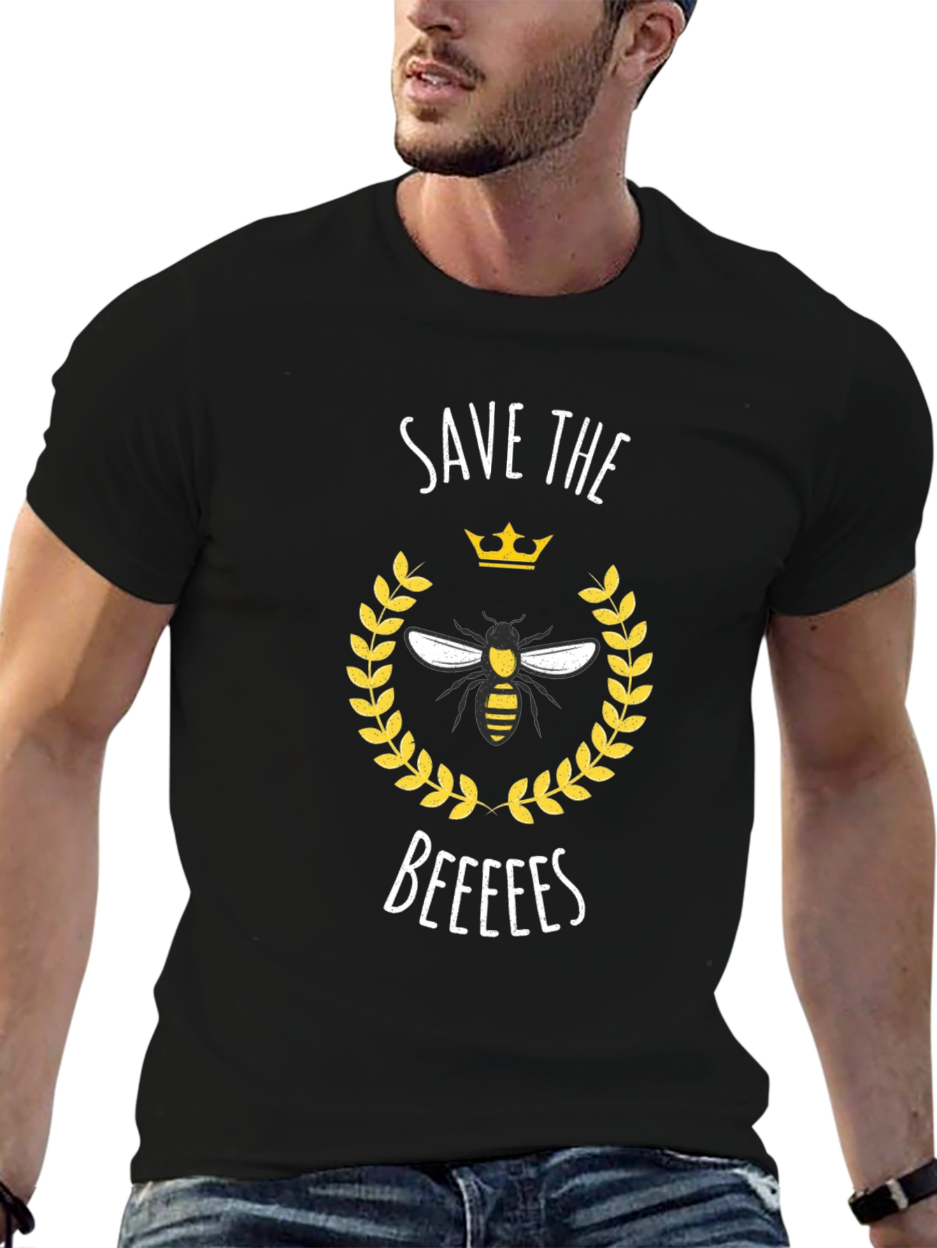 Save the Beeees Graphic Tee - Black Cotton T-Shirt