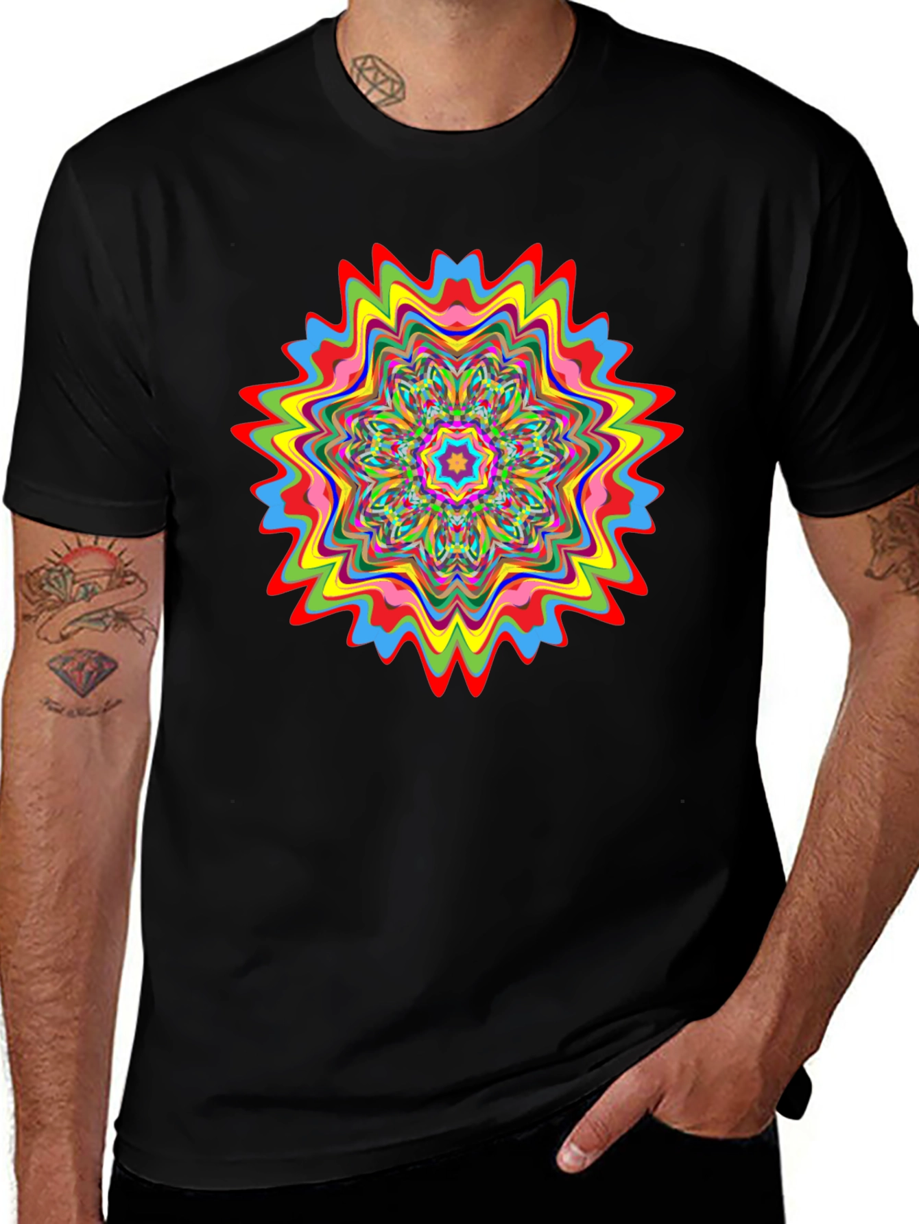 Psychedelic Mandala Graphic Black T-Shirt