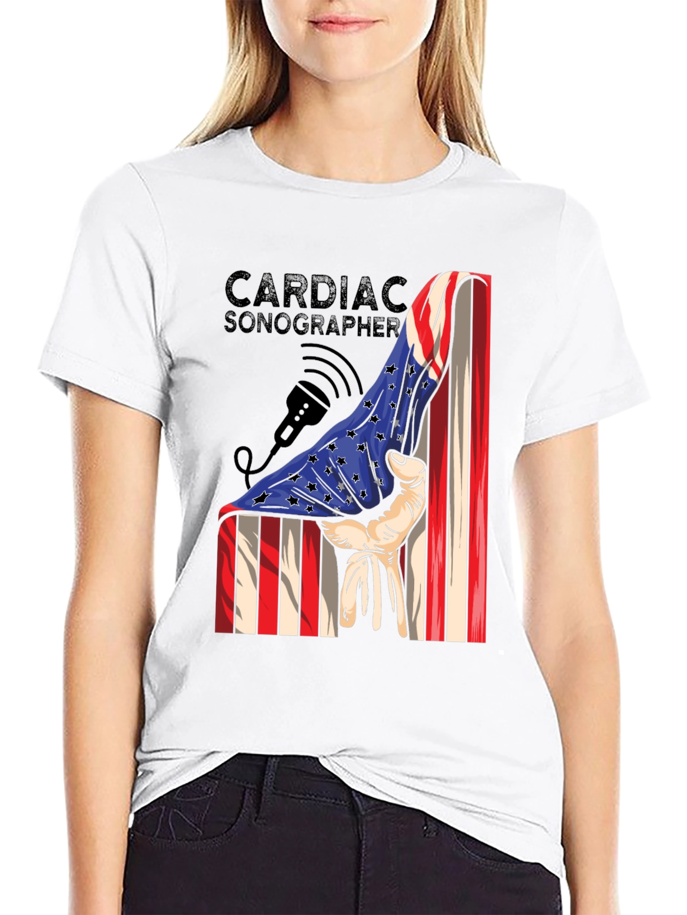 Cardiac Sonographer USA Flag Graphic T-Shirt