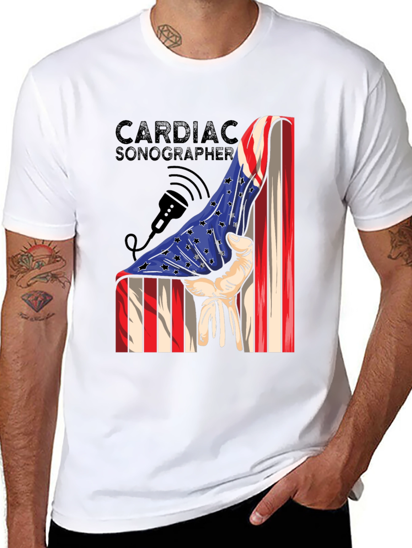 Cardiac Sonographer USA Flag Graphic T-Shirt