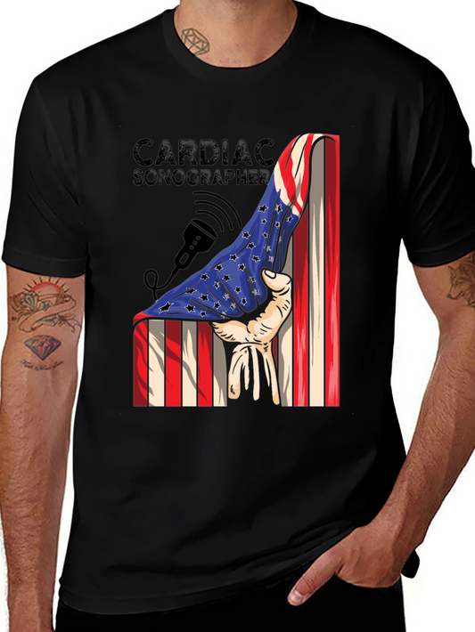 Cardiac Sonographer USA Flag Graphic T-Shirt