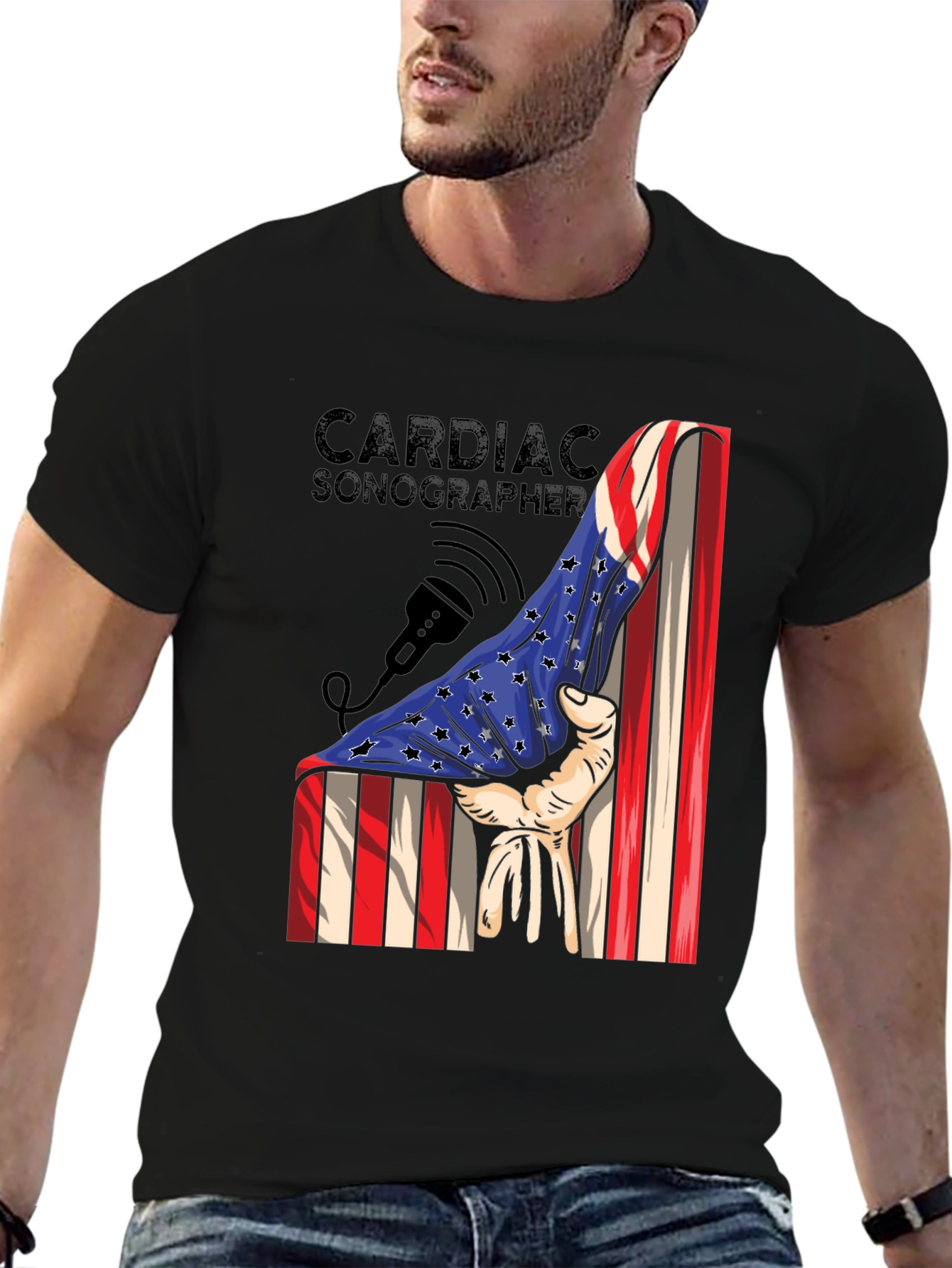 Cardiac Sonographer USA Flag Graphic T-Shirt