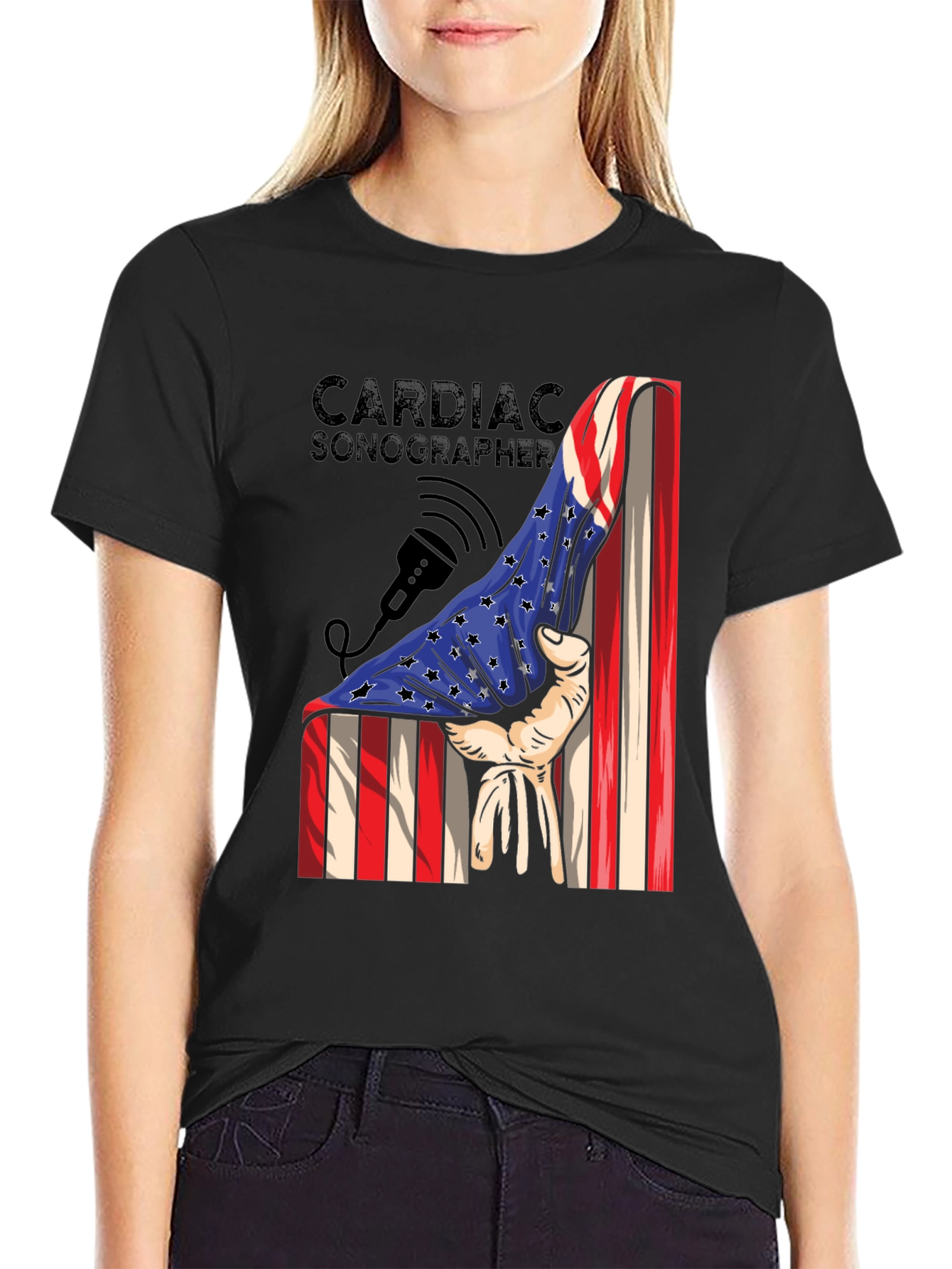 Cardiac Sonographer USA Flag Graphic T-Shirt
