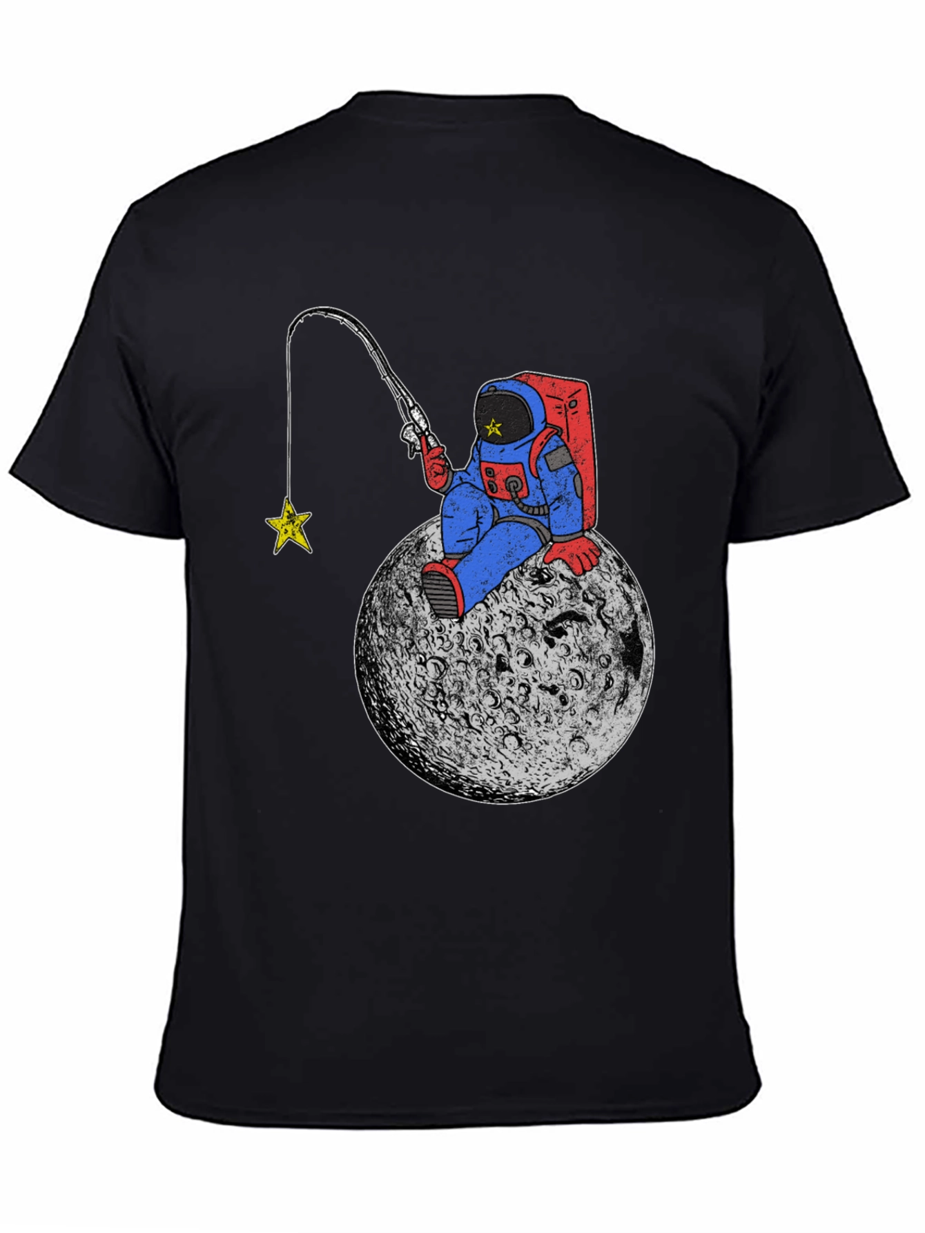 Astronaut Fishing for Stars Black T-Shirt