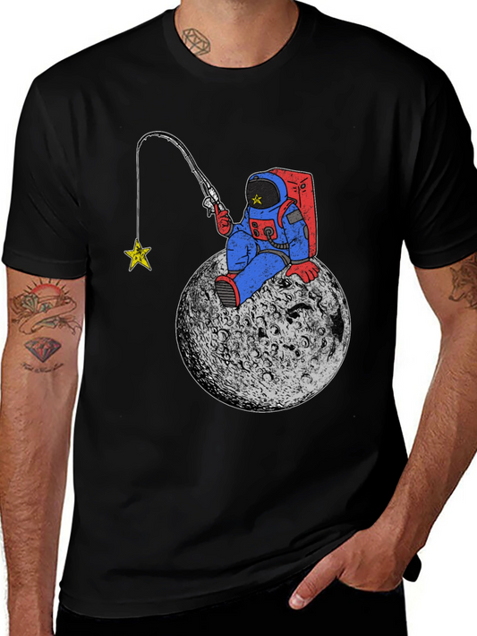Astronaut Fishing for Stars Black T-Shirt