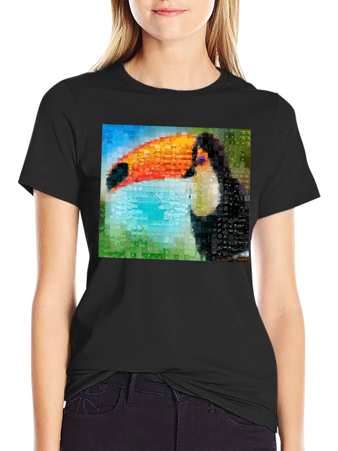 Toucan Mosaic Graphic Tee - Stylish Bird Art Shirt