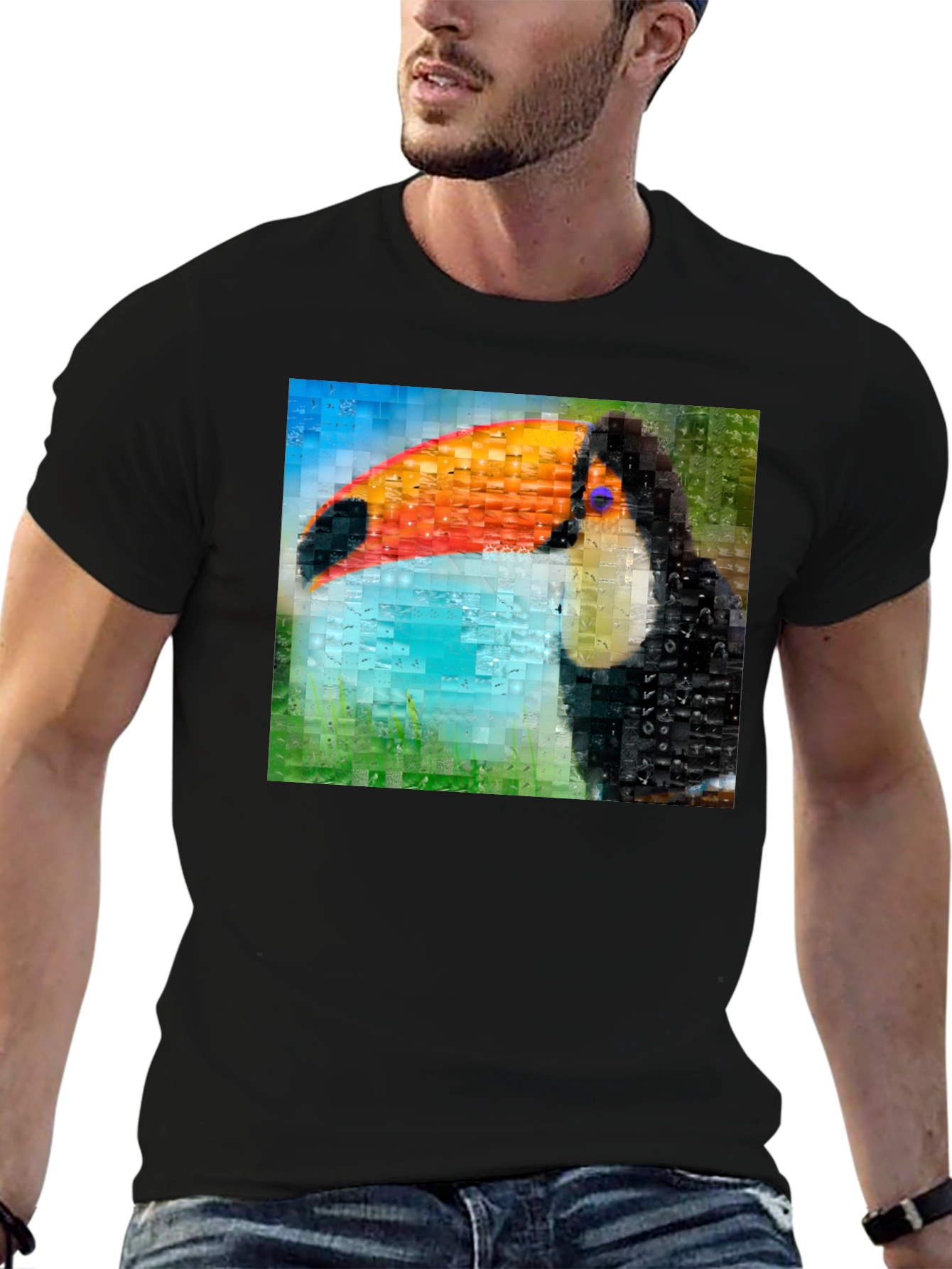 Toucan Mosaic Graphic Tee - Stylish Bird Art Shirt