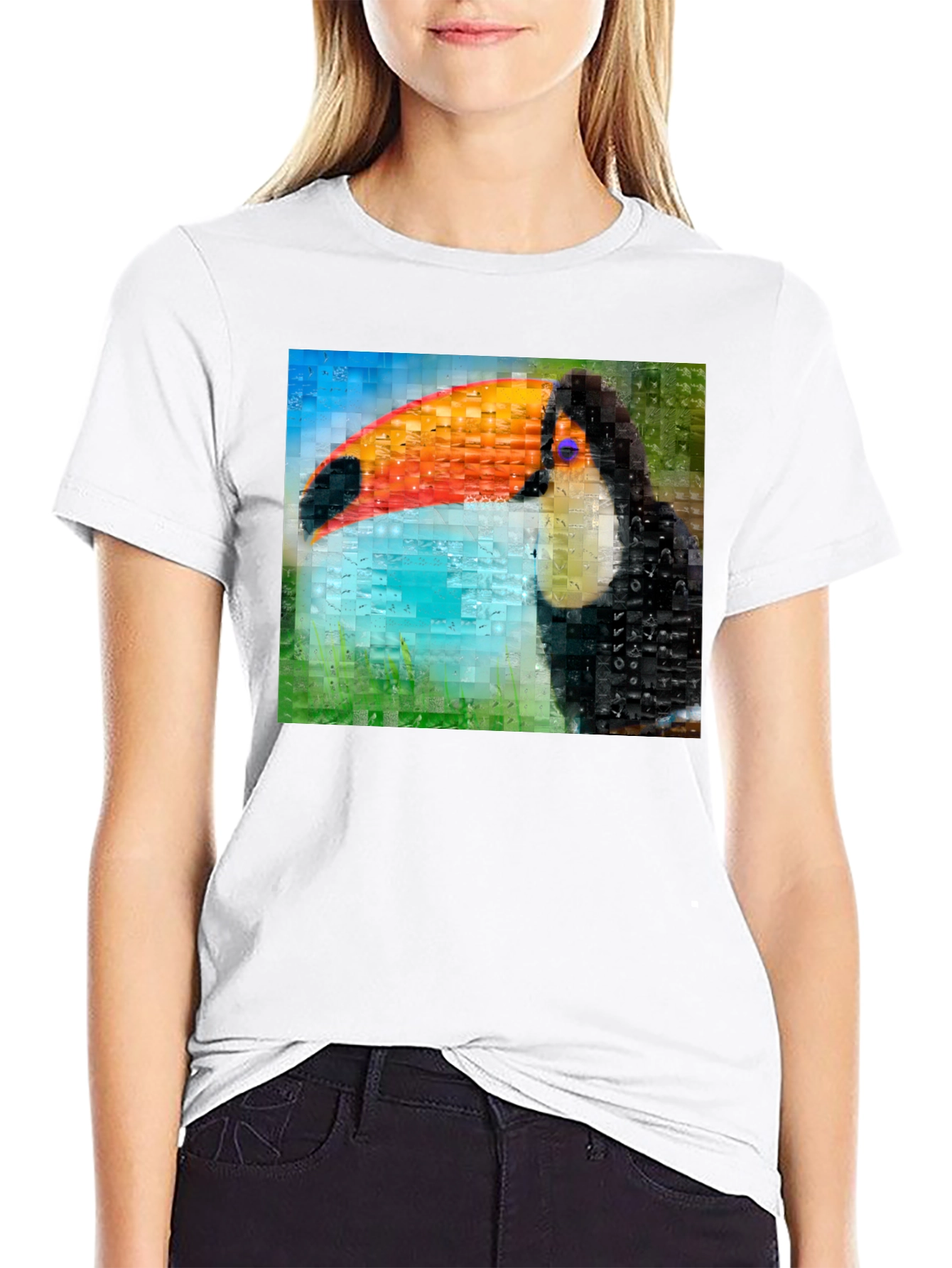 Toucan Mosaic Graphic Tee - Stylish Bird Art Shirt