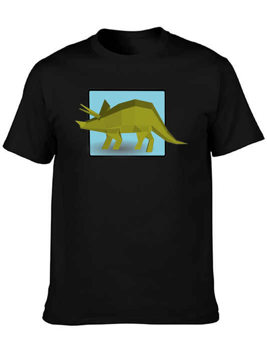 Geometric Triceratops Graphic Tee - Black