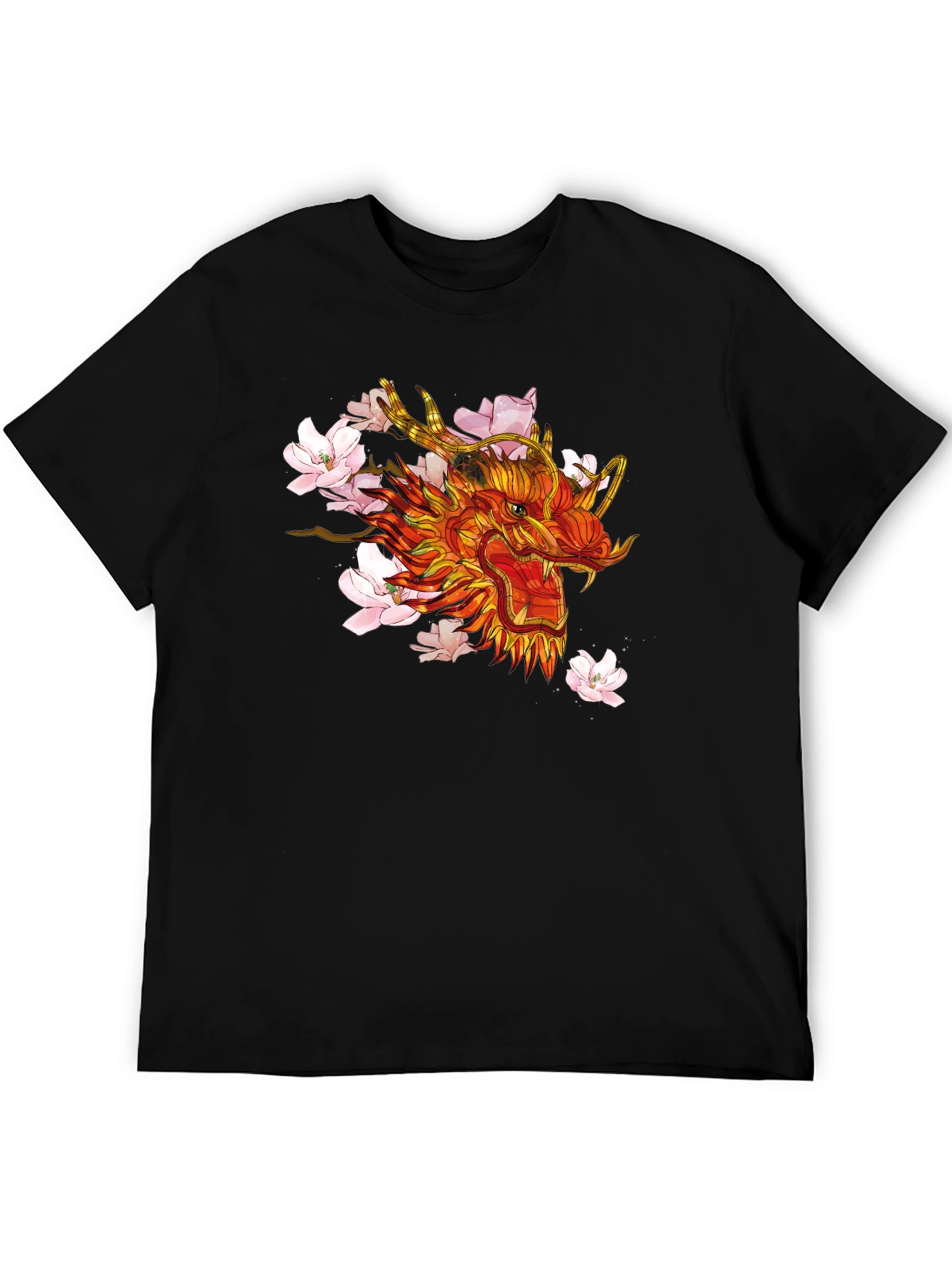 Dragon & Cherry Blossom Graphic Black T-Shirt