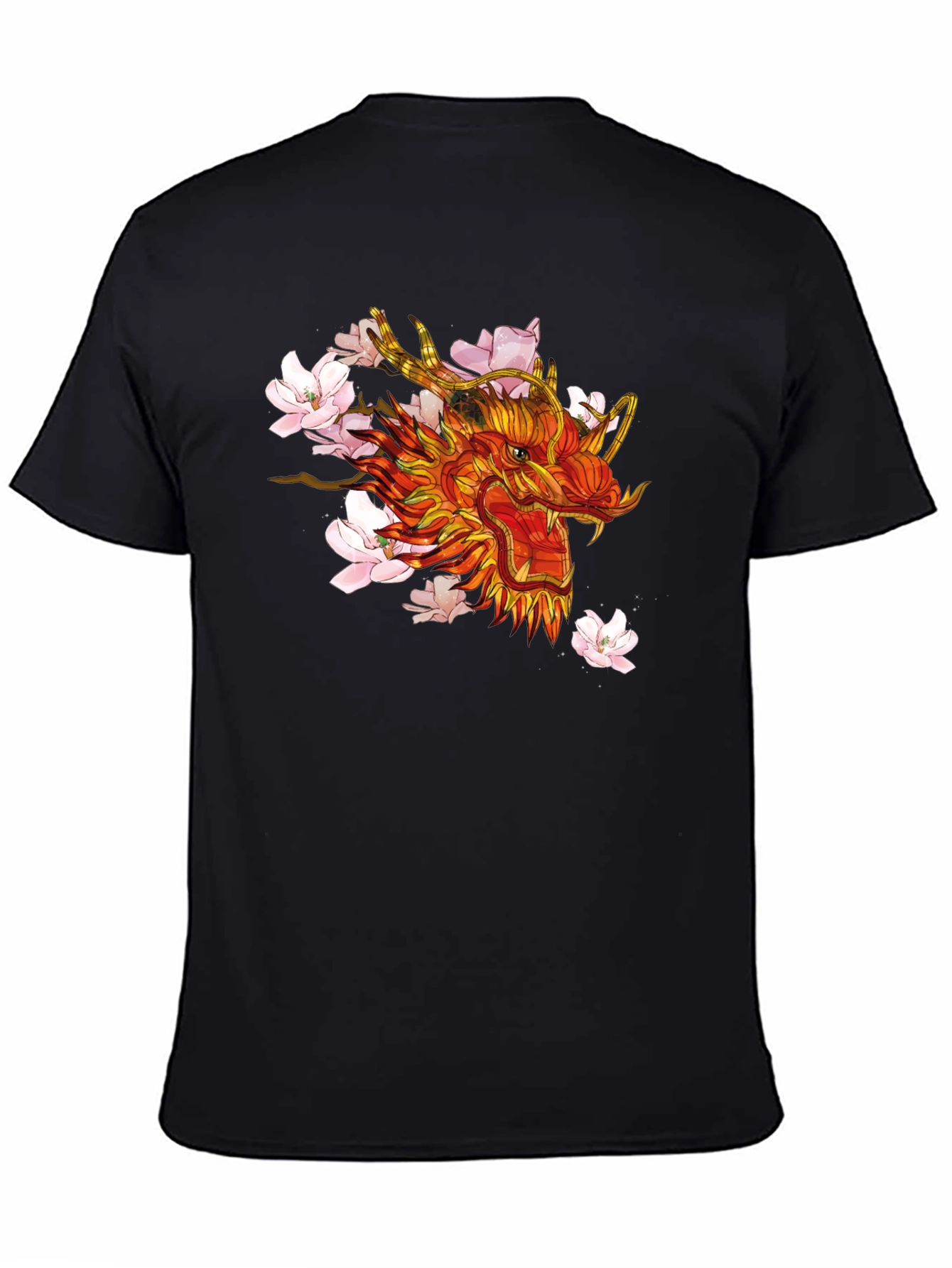 Dragon & Cherry Blossom Graphic Black T-Shirt