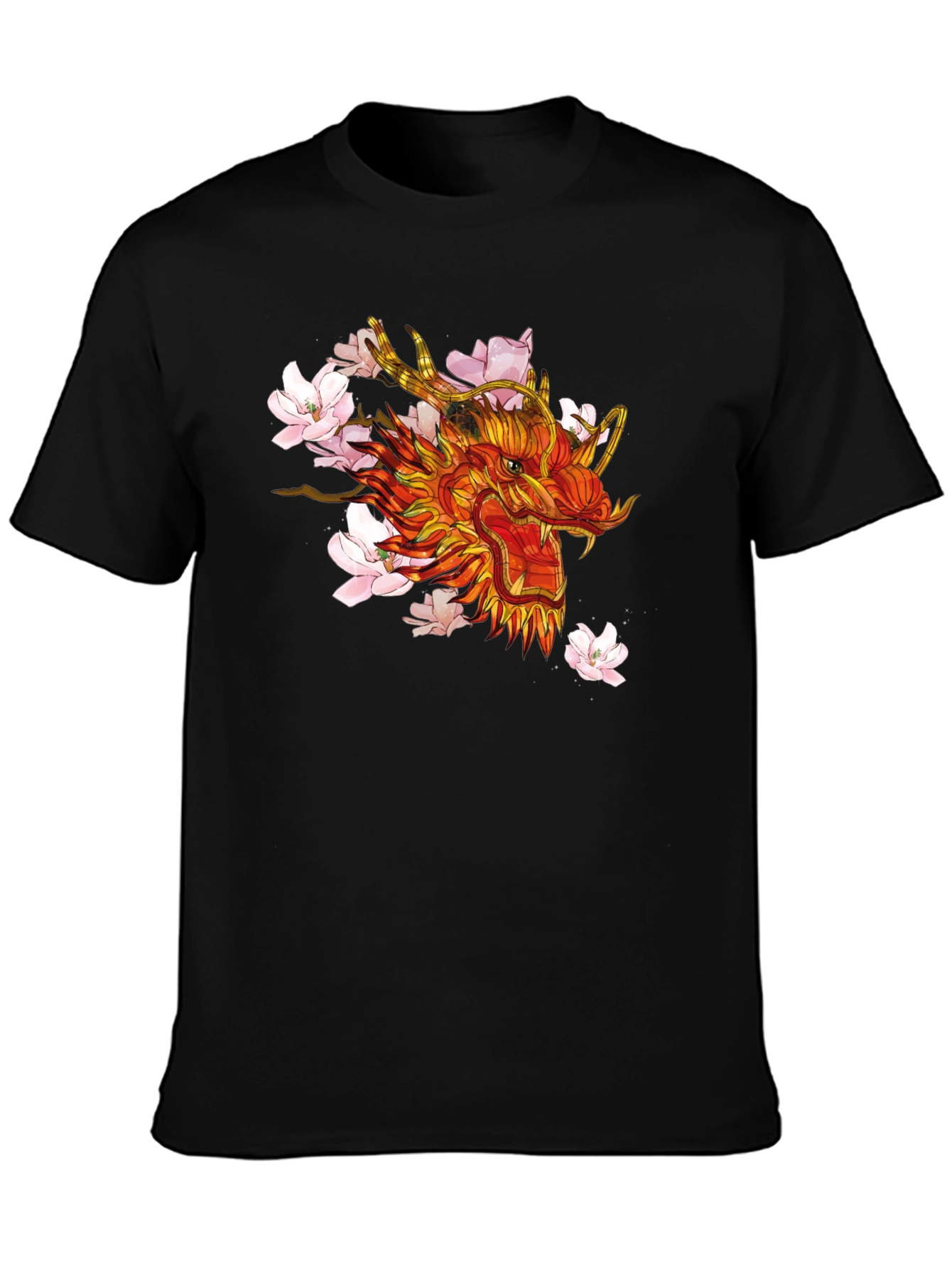 Dragon & Cherry Blossom Graphic Black T-Shirt