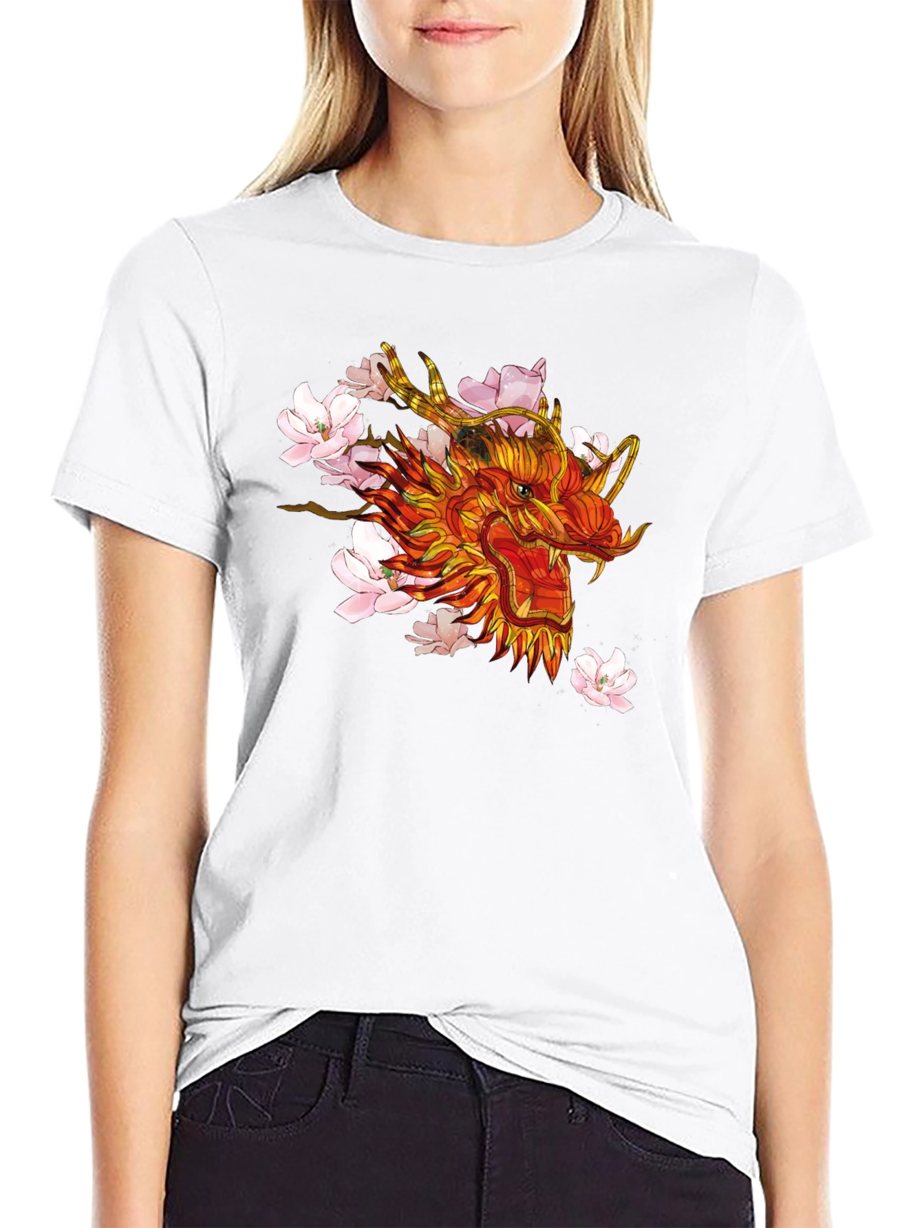 Dragon & Cherry Blossom Graphic Black T-Shirt