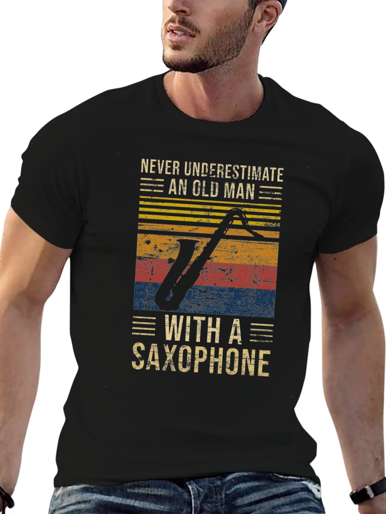 Old Man Saxophone Graphic T-Shirt - Black
