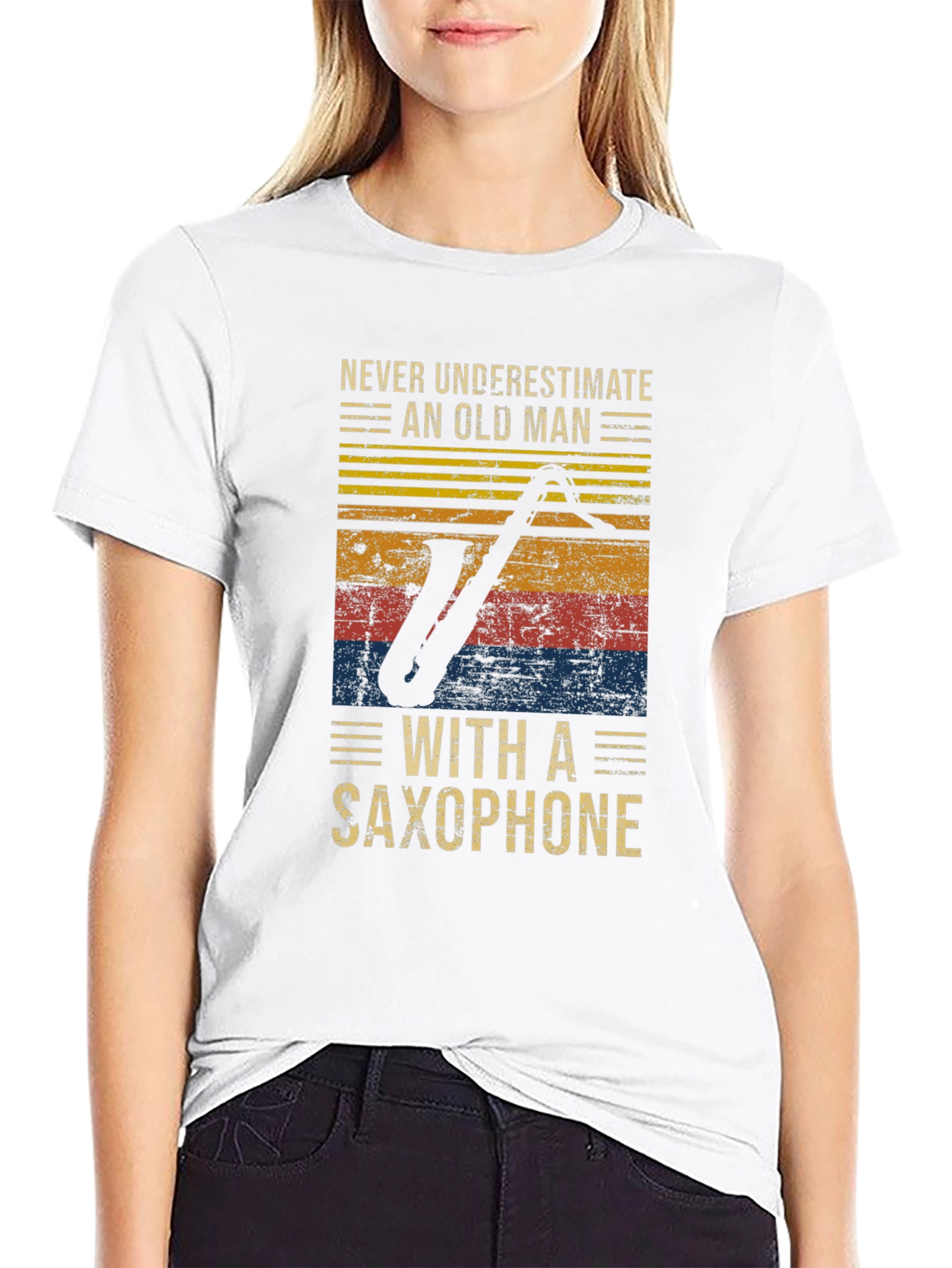 Old Man Saxophone Graphic T-Shirt - Black
