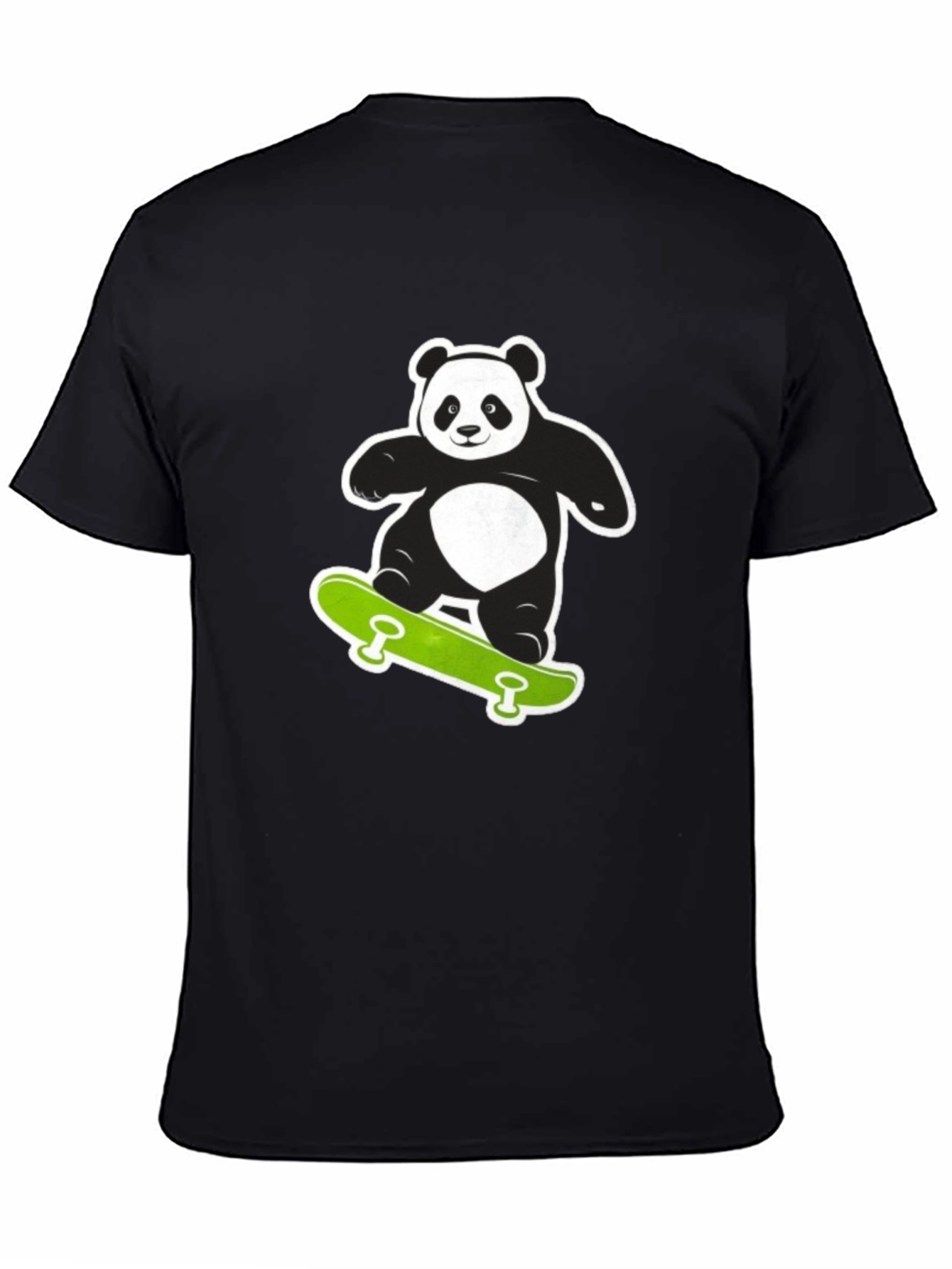 Cool Panda on Skateboard Black T-Shirt