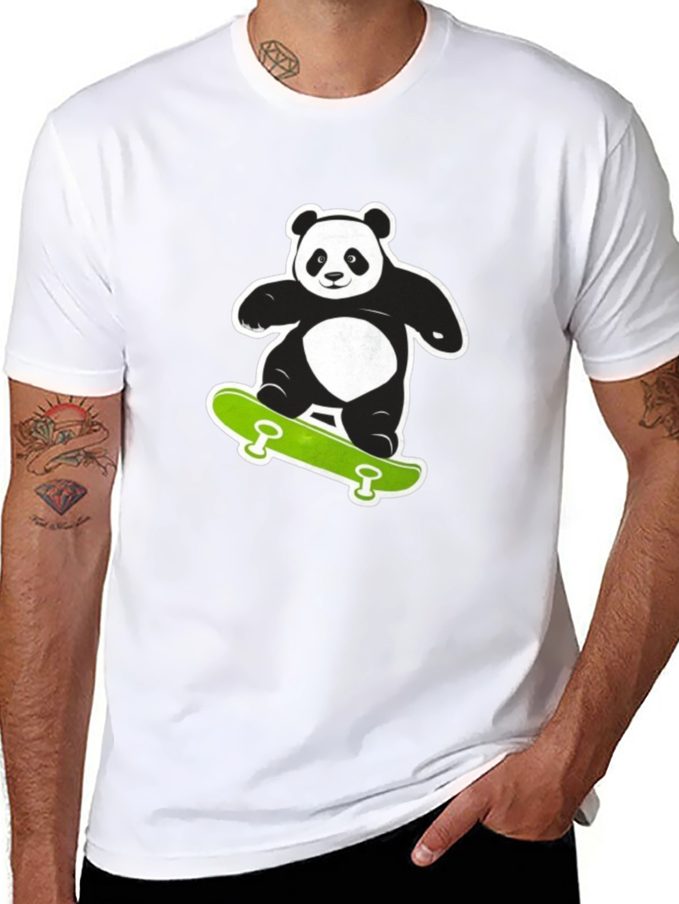Cool Panda on Skateboard Black T-Shirt