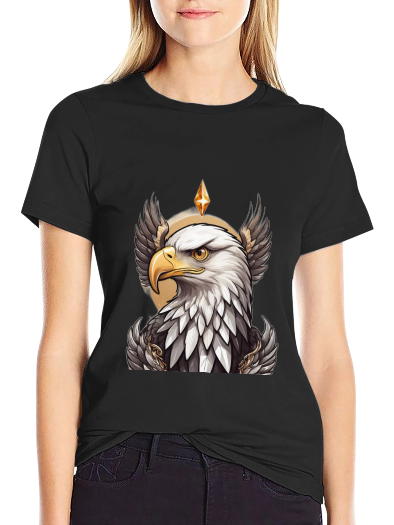 Eagle Crown Graphic Tee - Black Cotton T-Shirt