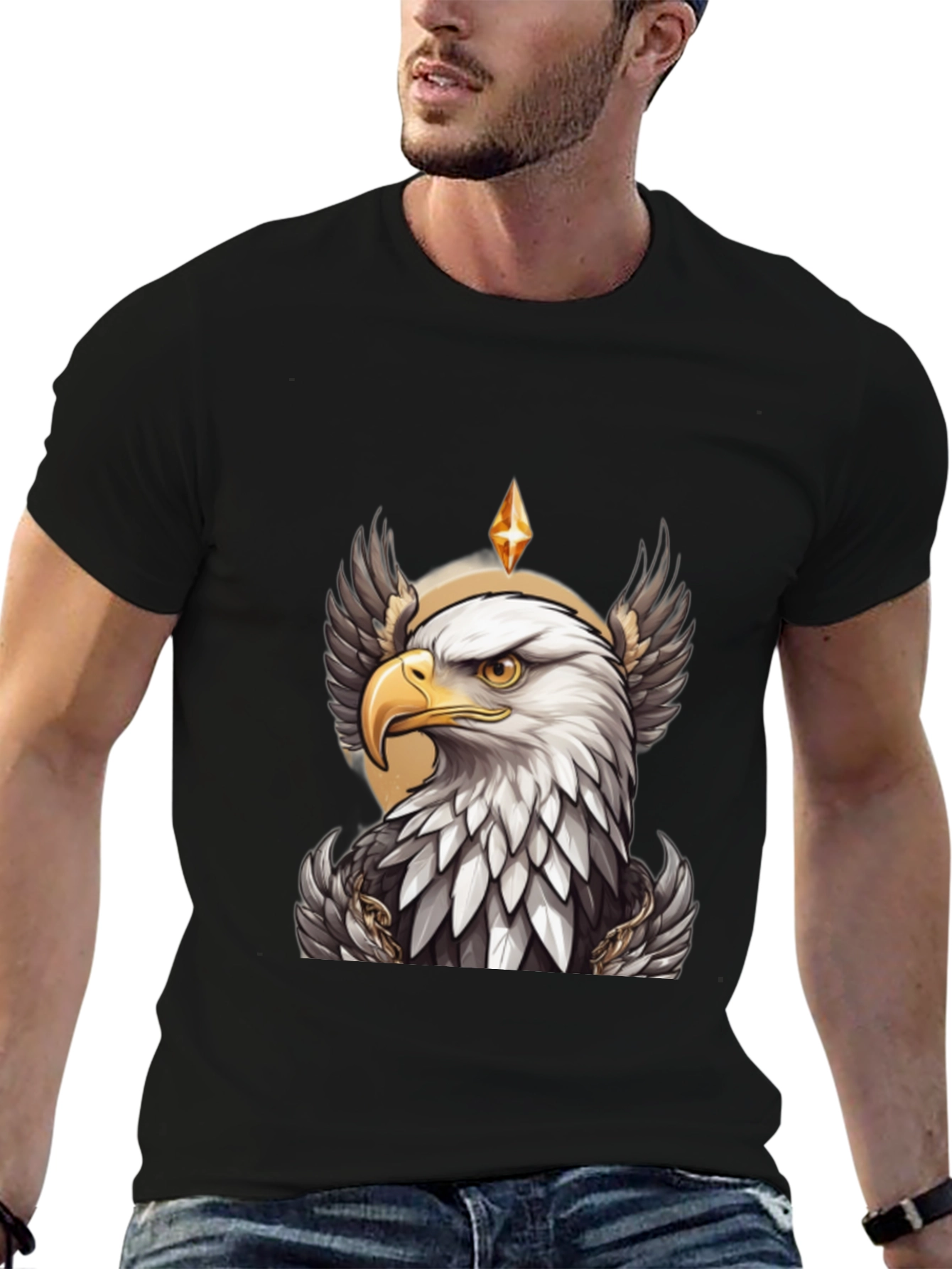 Eagle Crown Graphic Tee - Black Cotton T-Shirt
