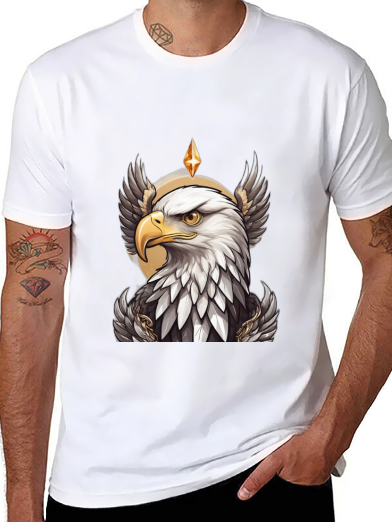 Eagle Crown Graphic Tee - Black Cotton T-Shirt