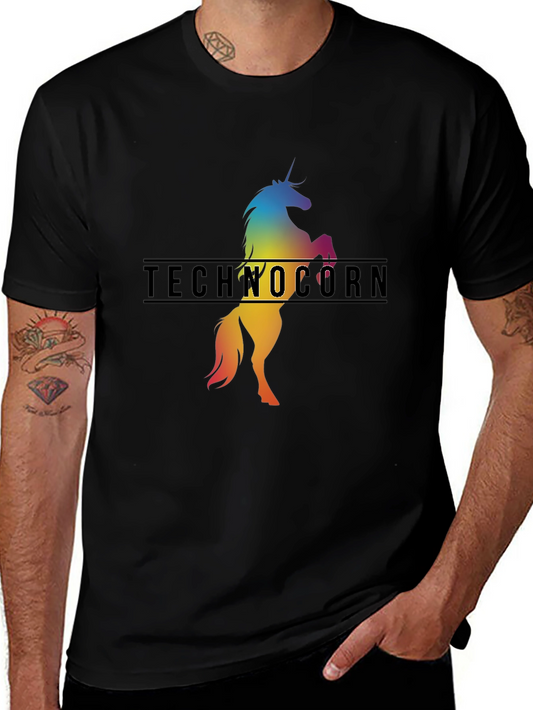 Technocorn Black T-Shirt - Rainbow Unicorn Graphic Tee